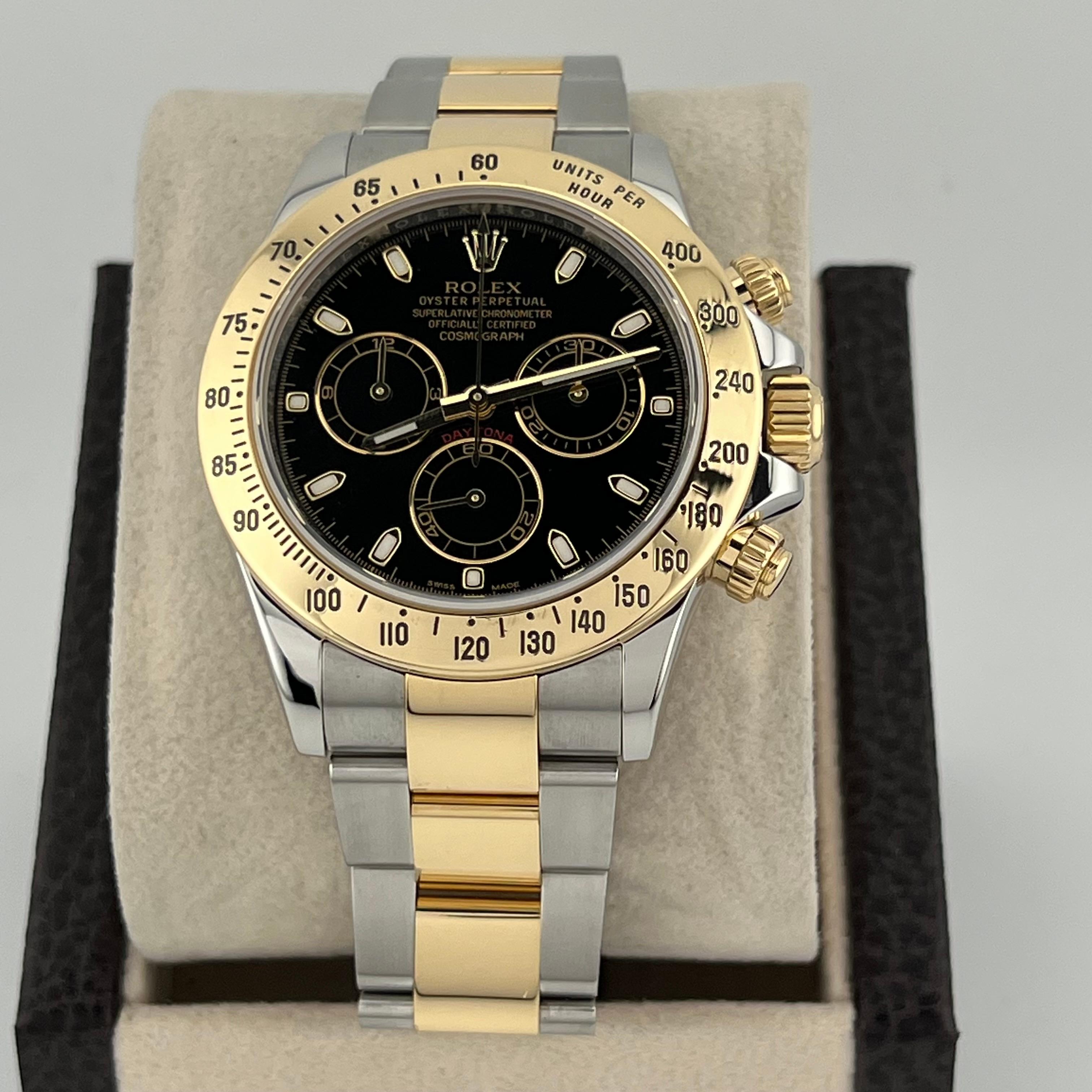 Rolex Daytona Cosmograph 116523 40mm Cadran noir Or jaune 18k Boîte en acier en vente 9