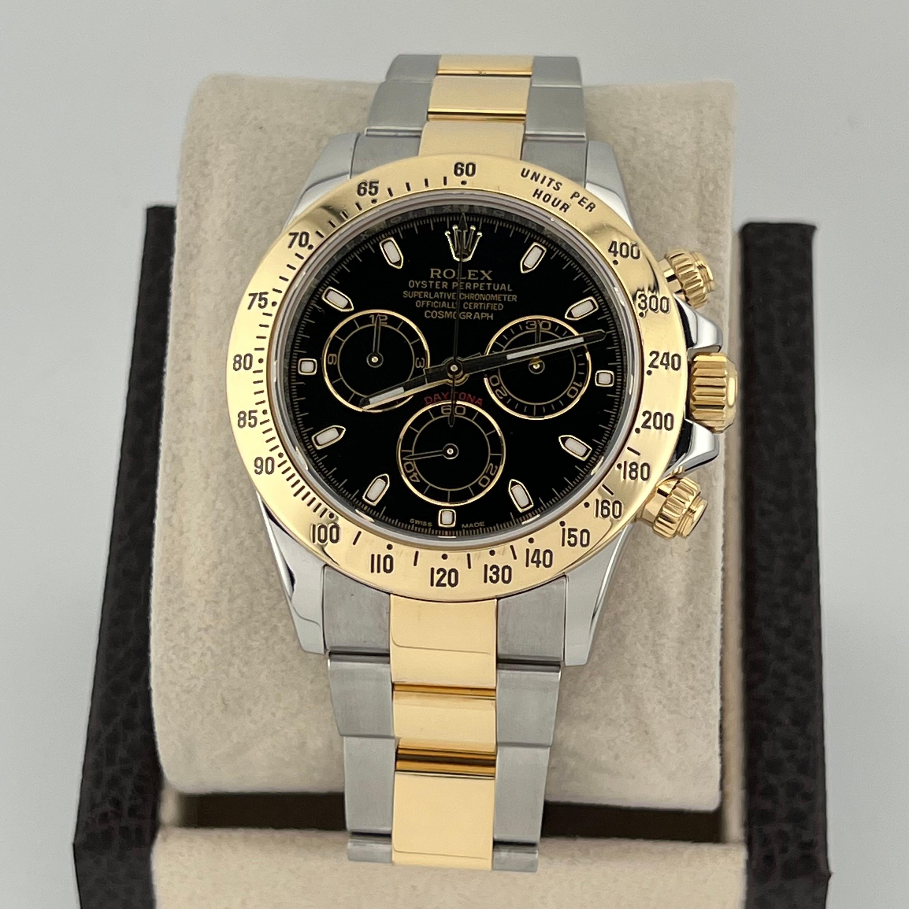 Rolex Daytona Cosmograph 116523 40mm Cadran noir Or jaune 18k Boîte en acier en vente 10