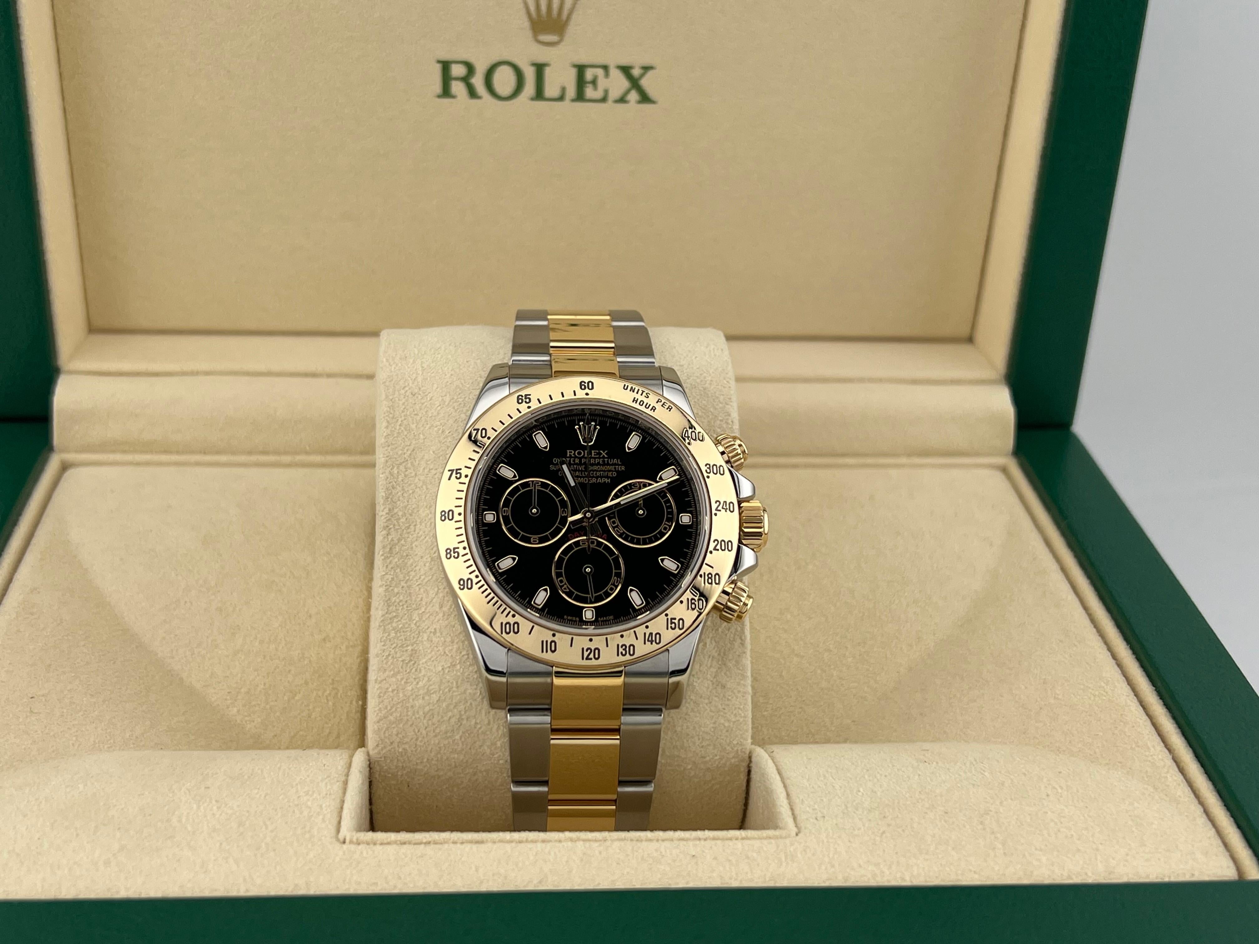 Rolex Daytona Cosmograph 116523 40mm Cadran noir Or jaune 18k Boîte en acier en vente 11
