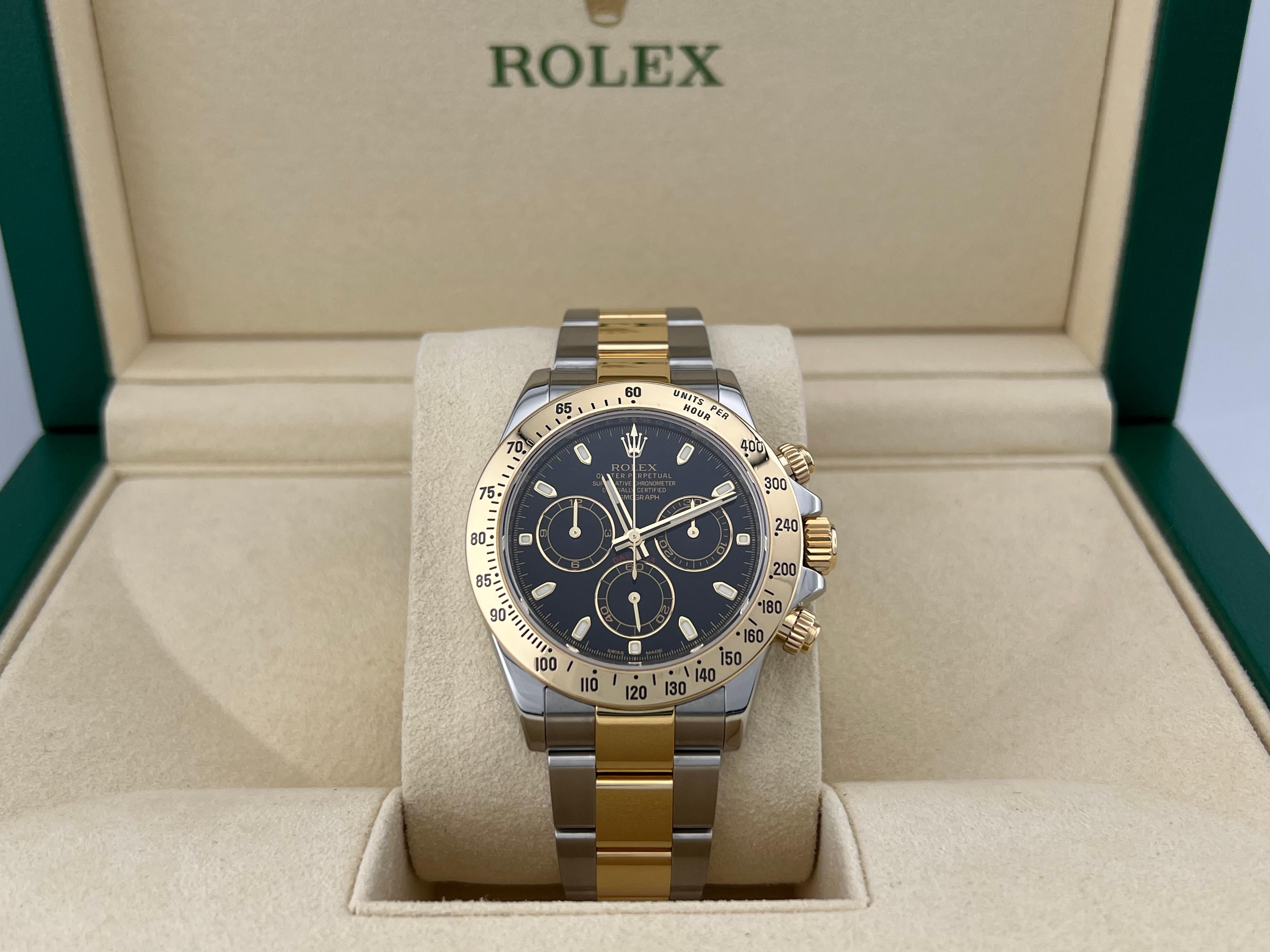Rolex Daytona Cosmograph 116523 40mm Cadran noir Or jaune 18k Boîte en acier en vente 12