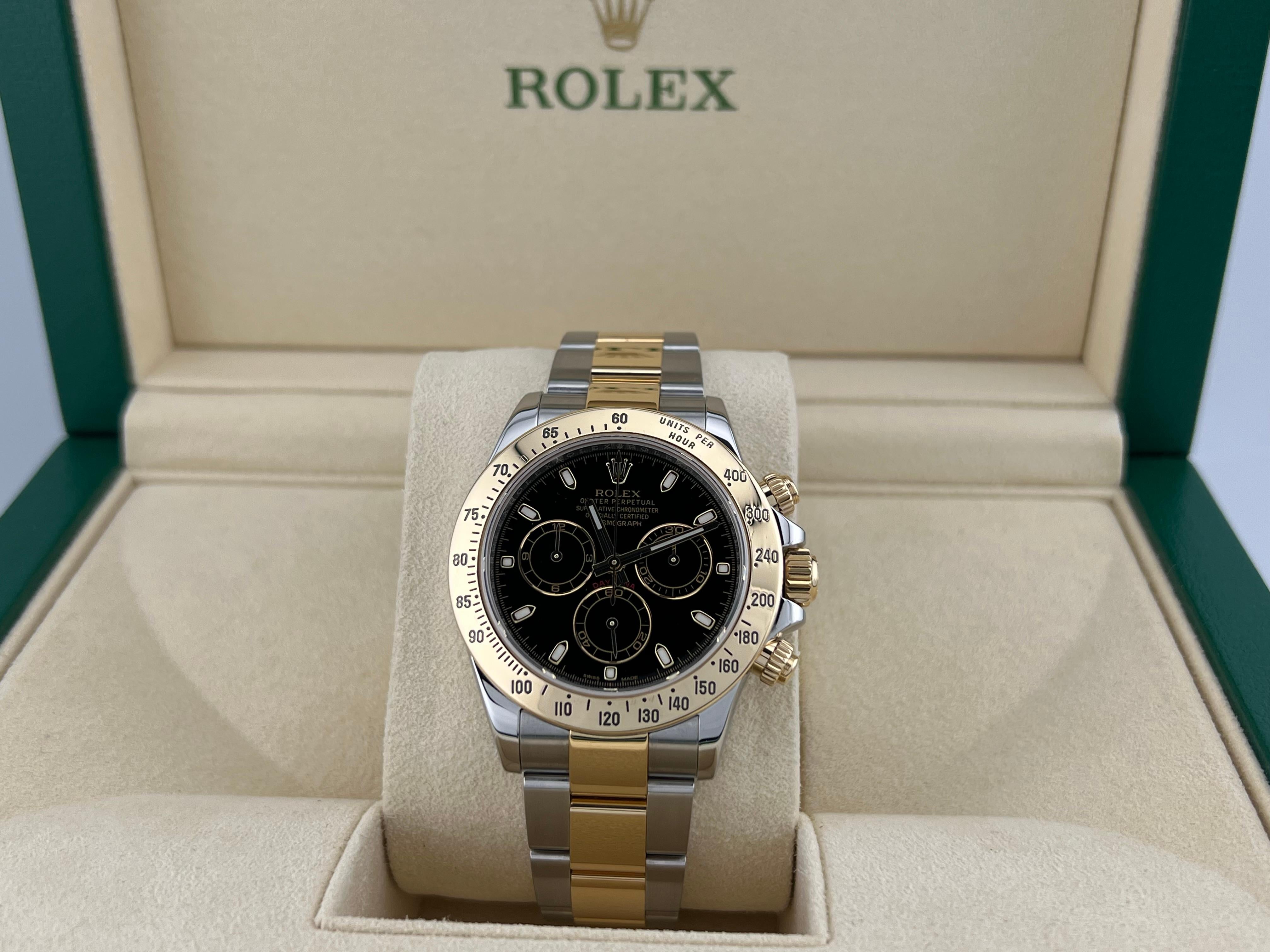 Rolex Daytona Cosmograph 116523 40mm Cadran noir Or jaune 18k Boîte en acier en vente 13