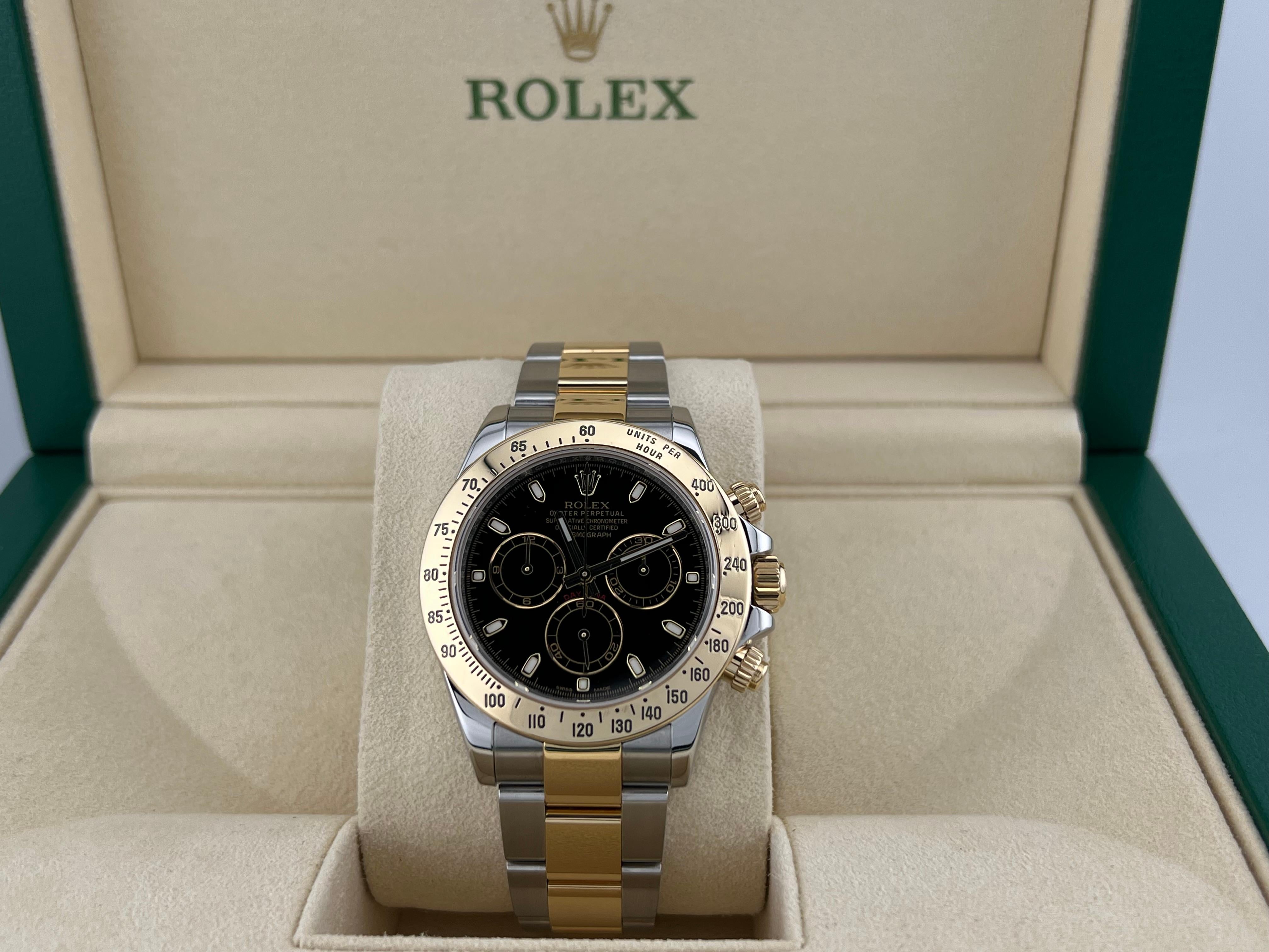 Rolex Daytona Cosmograph 116523 40mm Cadran noir Or jaune 18k Boîte en acier en vente 14