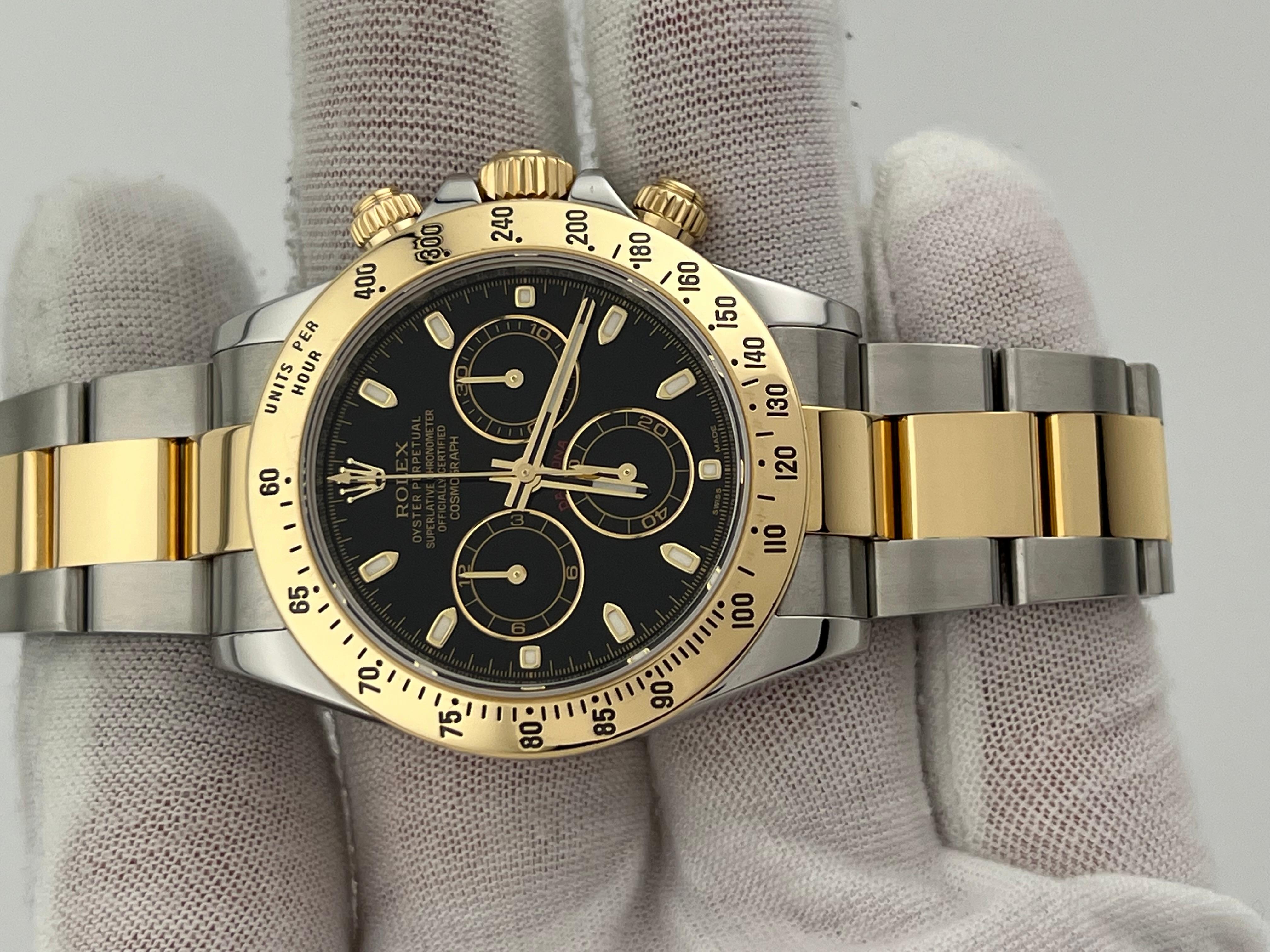 Rolex Daytona Cosmograph 116523 40mm Cadran noir Or jaune 18k Boîte en acier Pour hommes en vente