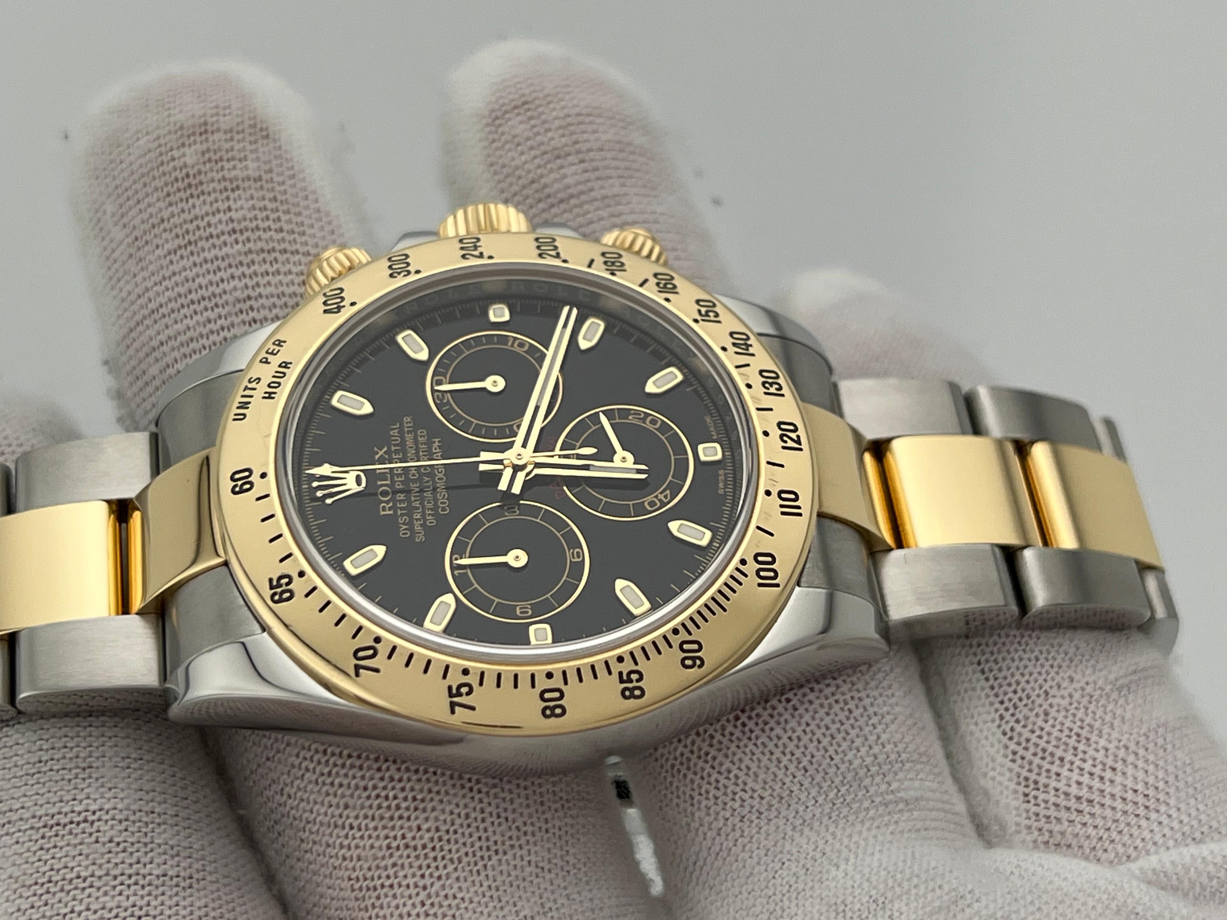 Rolex Daytona Cosmograph 116523 40mm Cadran noir Or jaune 18k Boîte en acier en vente 1