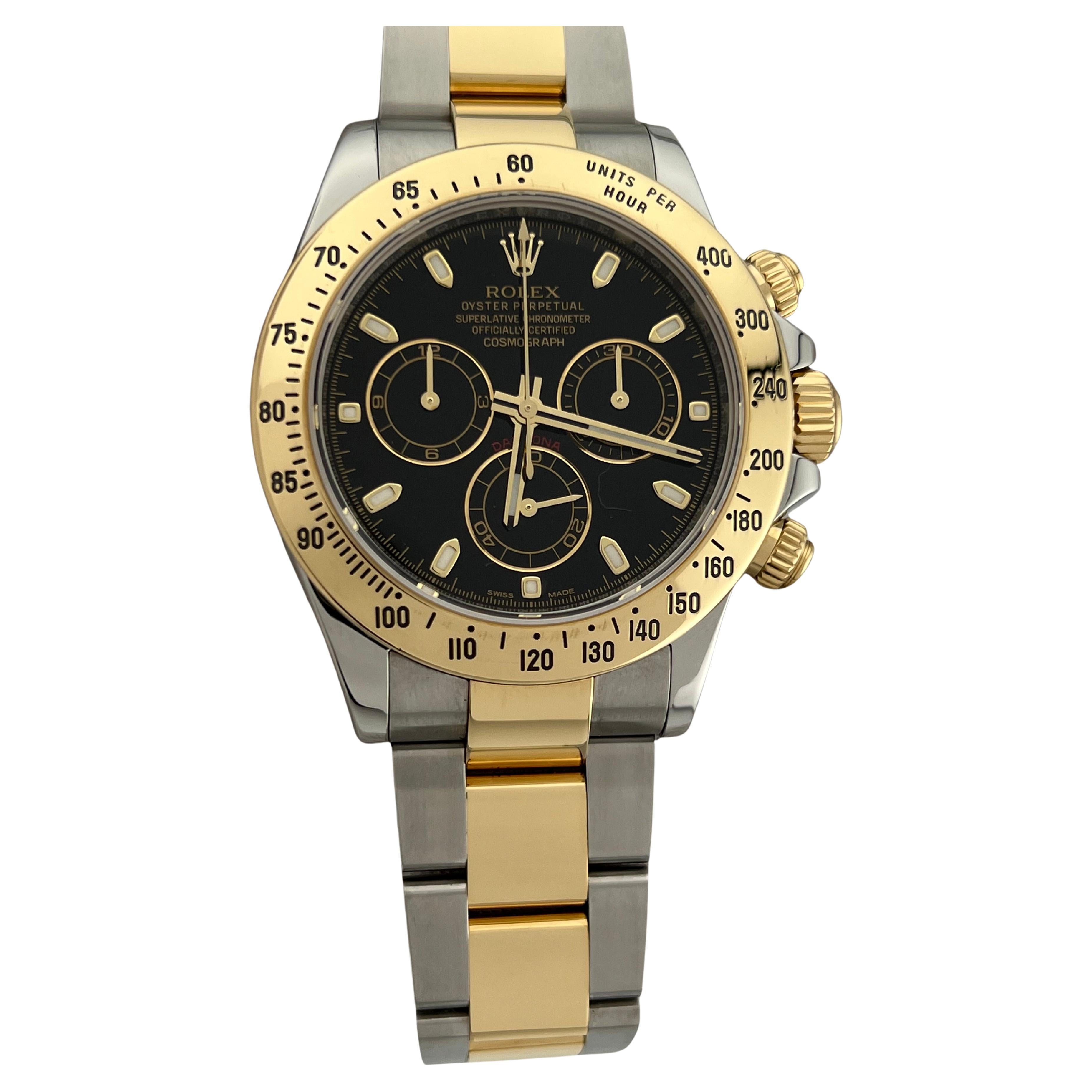 Rolex Daytona Cosmograph 116523 40mm Cadran noir Or jaune 18k Boîte en acier en vente