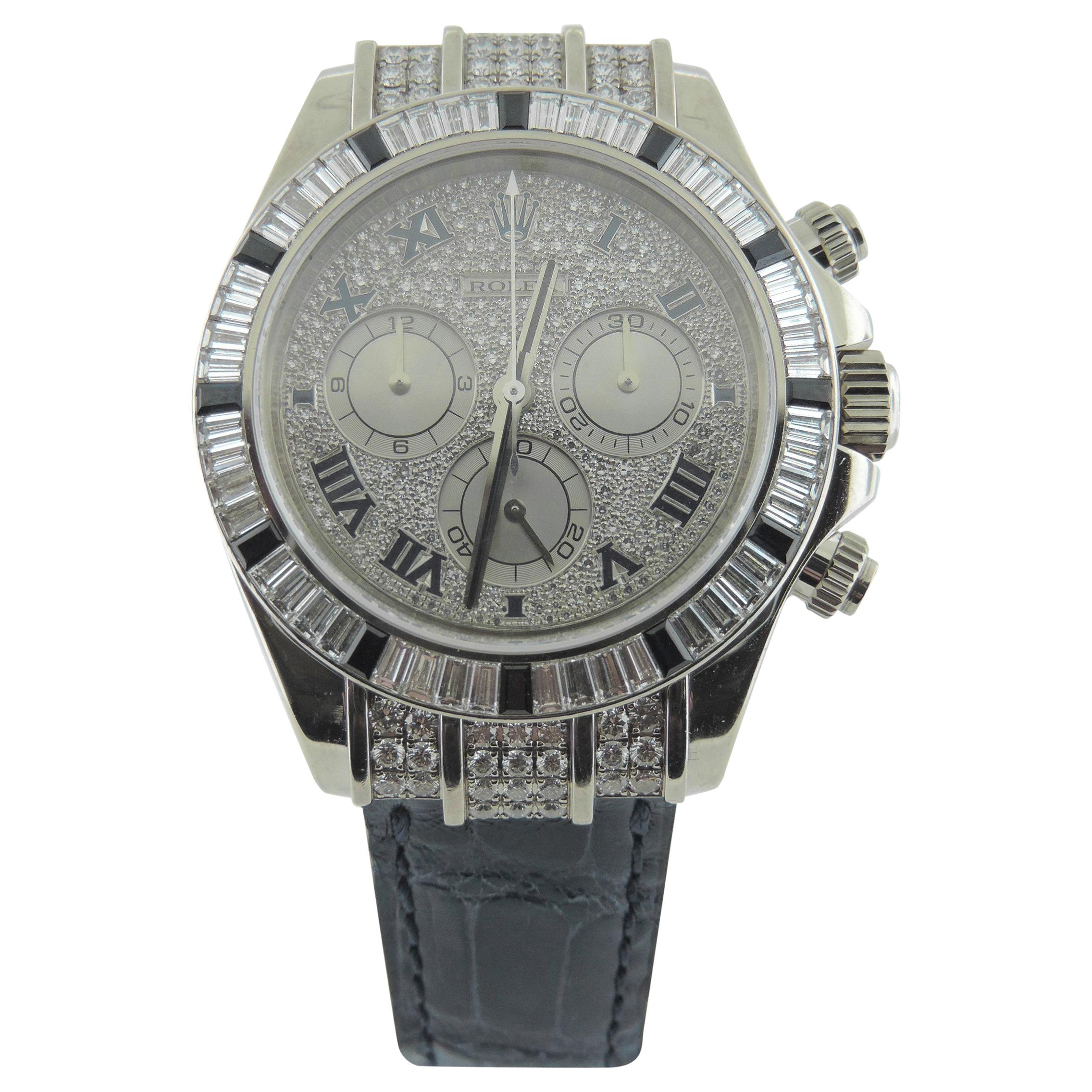 Rolex Daytona Cosmograph 116599 18k White Gold Pave Diamond & Sapphire Watch