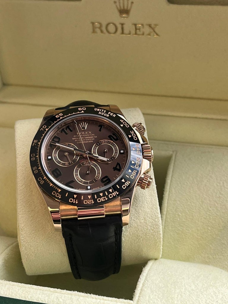 Rolex Daytona Cosmograph 18k Everose Gold Schokoladenfarbenes Lederarmband  116515LN im Angebot bei 1stDibs