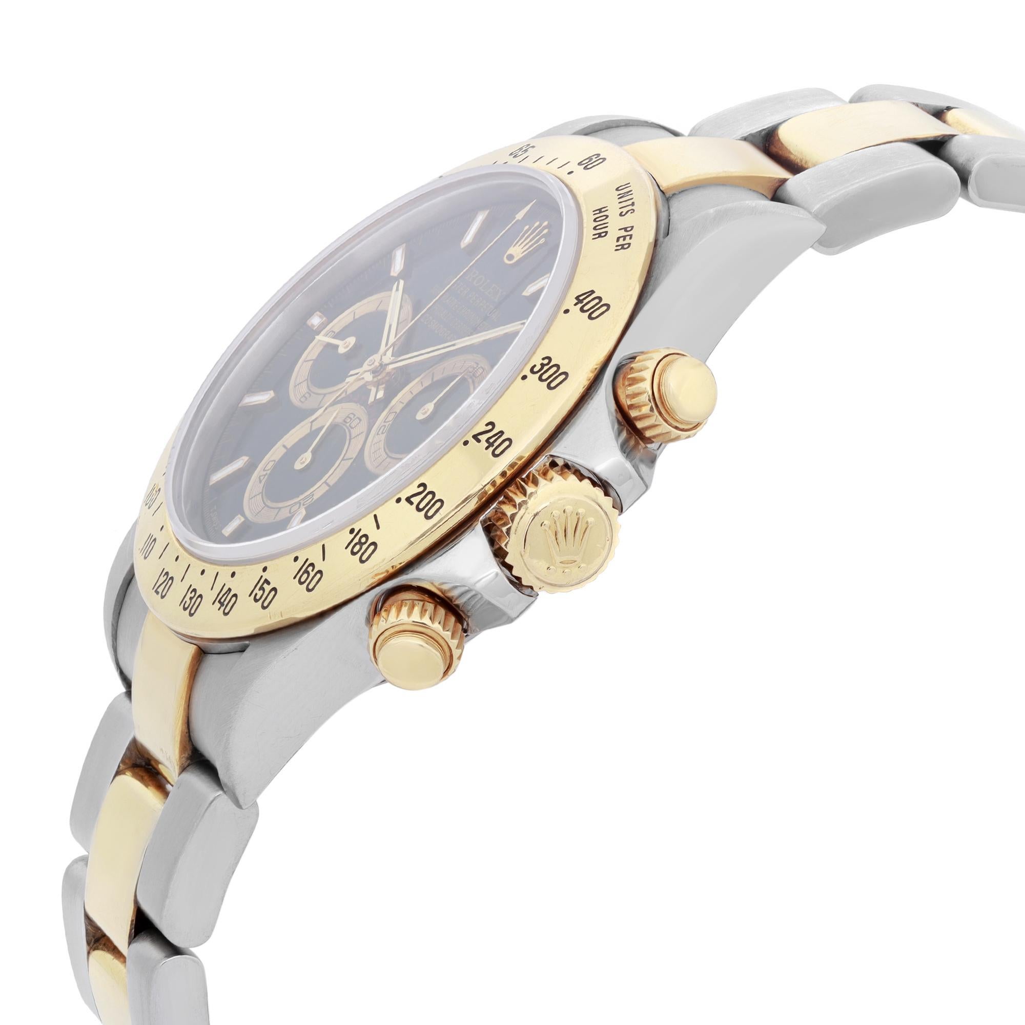 Rolex Daytona Cosmograph 18K Oro Acciaio Quadrante Nero Orologio Automatico Uomo 16523 In condizioni buone in vendita a New York, NY