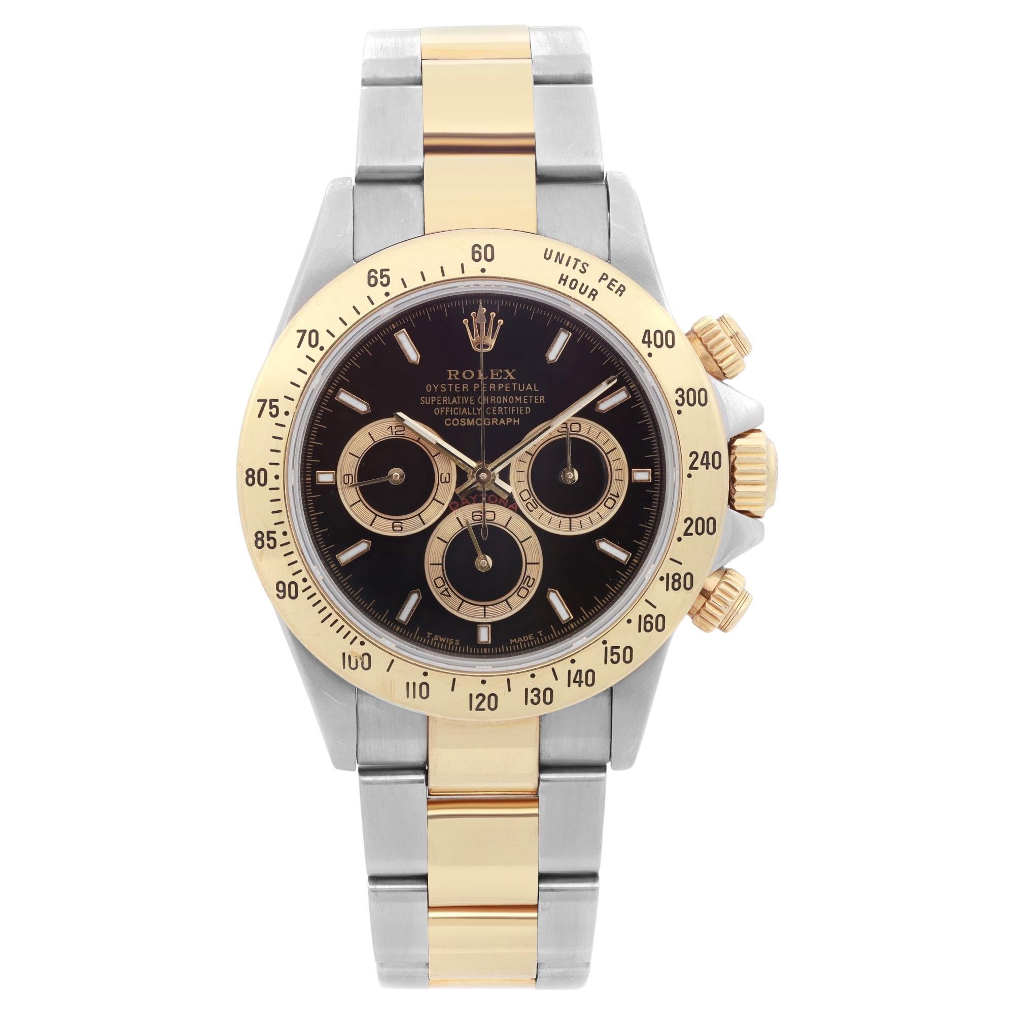 Rolex Daytona Cosmograph 18K Gold Steel Black Dial Automatic Mens Watch 16523