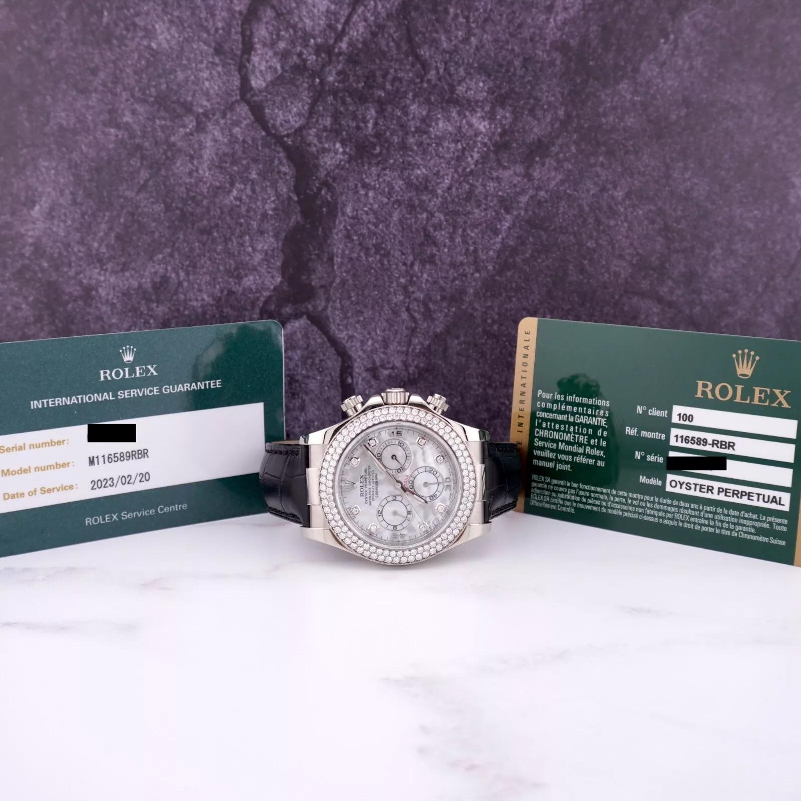Rolex Daytona Cosmograph 40mm 18k WHITE GOLD Uhr FACTORY DIAMOND MOP 116589RBR im Angebot 4