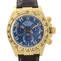 Rolex Daytona Cosmograph 40mm 18k Yellow Gold Blue Arabic Dial Mens Watch 116518