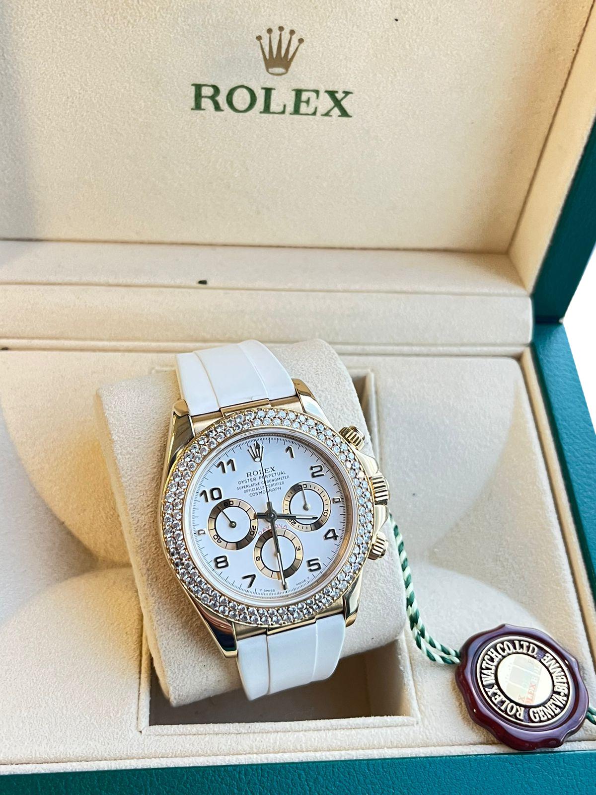 Rolex Daytona Cosmograph 18kt Gelbgold Lünette Weiße Riemenuhr 16518 4