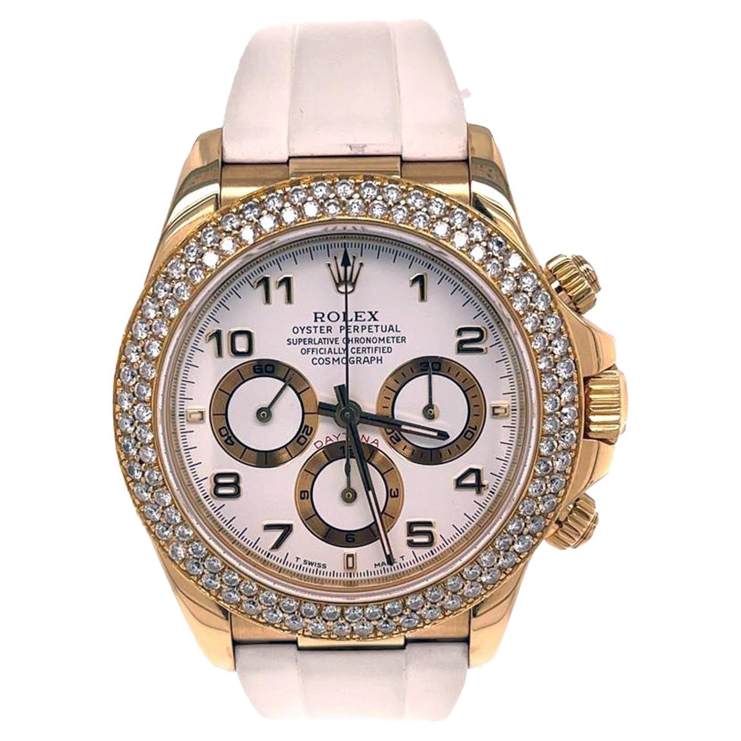 Rolex Daytona Cosmograph 18kt Yellow Gold Bezel White Stap Watch 16518 For Sale