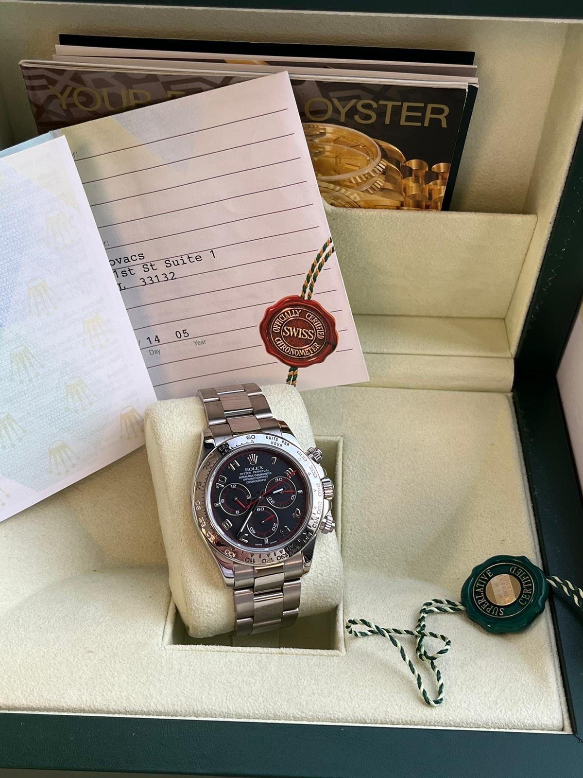 Rolex Daytona Cosmograph Quadrante Nero da Corsa Oro Bianco Orologio Uomo 116509 In condizioni buone in vendita a Aventura, FL