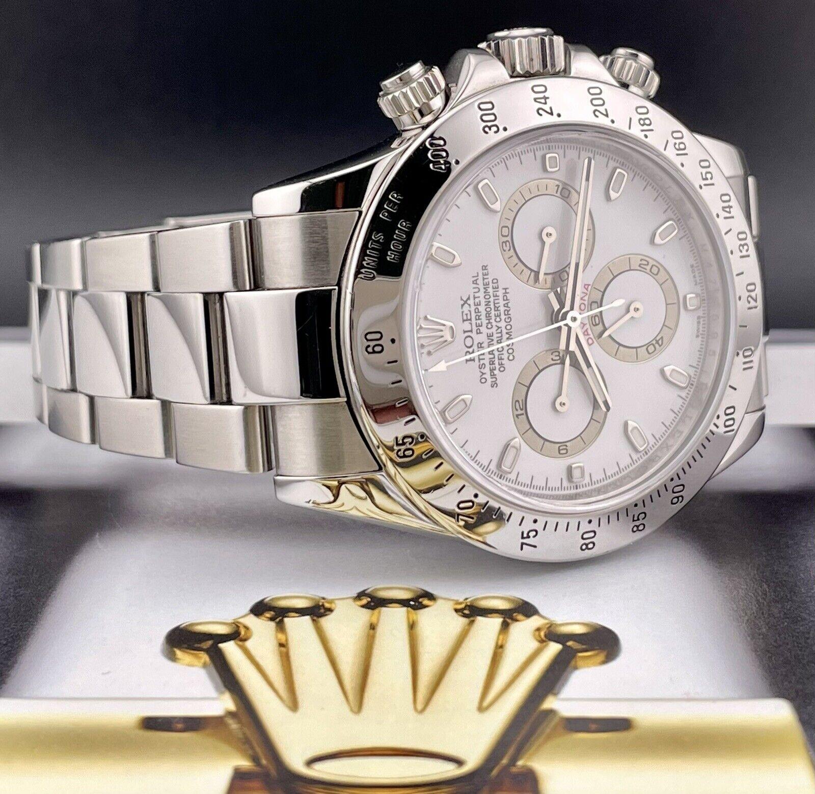 Rolex Daytona 40mm Watch. A Pre-owned watch w/ Original Box and 2008 Card. Watch is 100% Authentic and Comes with Authenticity Card. Watch Reference is 116520 and is in Excellent Condition (See Pictures). The dial color is White and material is
