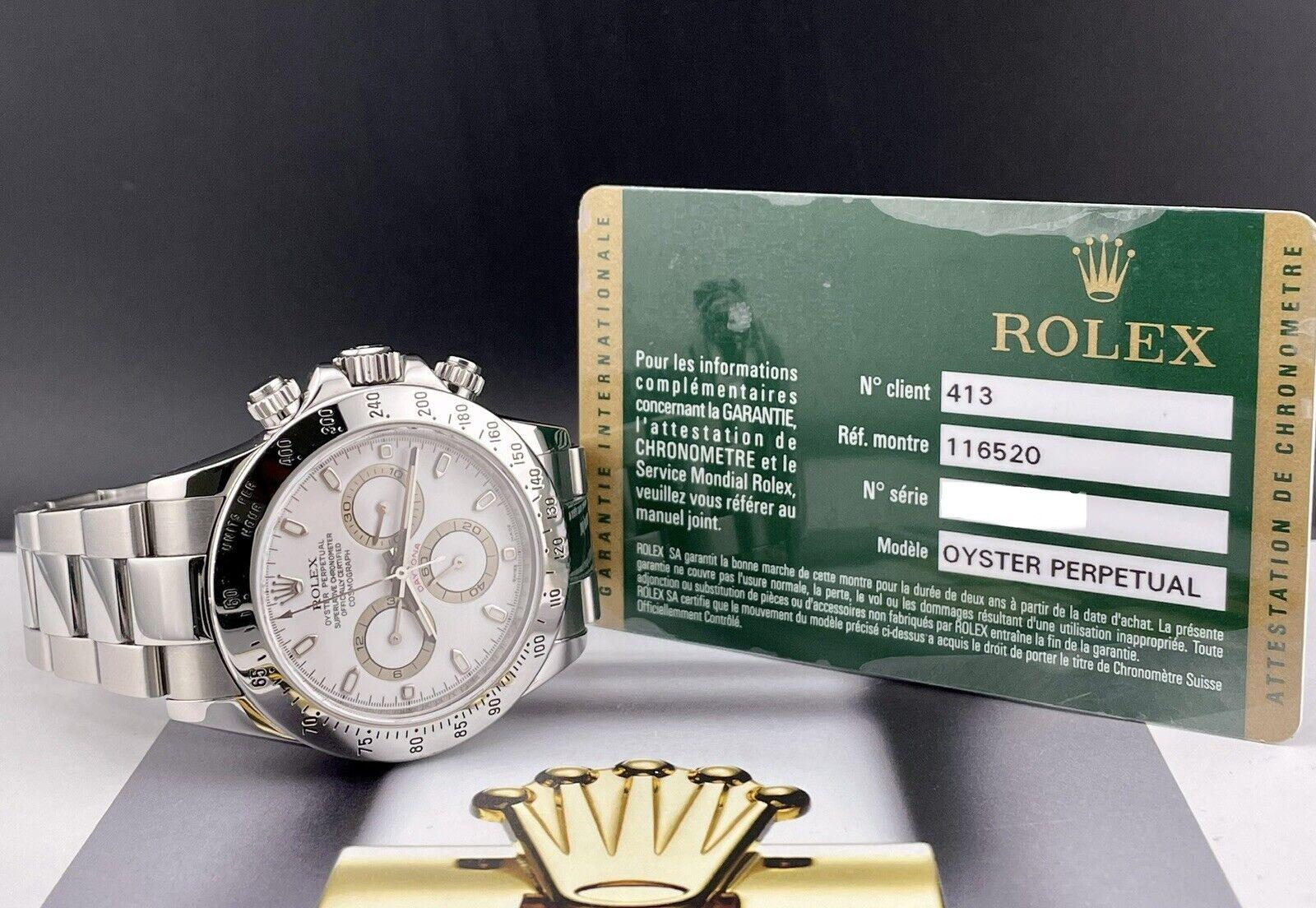 Rolex Daytona Cosmograph 40mm Herren Oyster Weißes Zifferblatt Chrono Stahluhr 116520 im Angebot 2