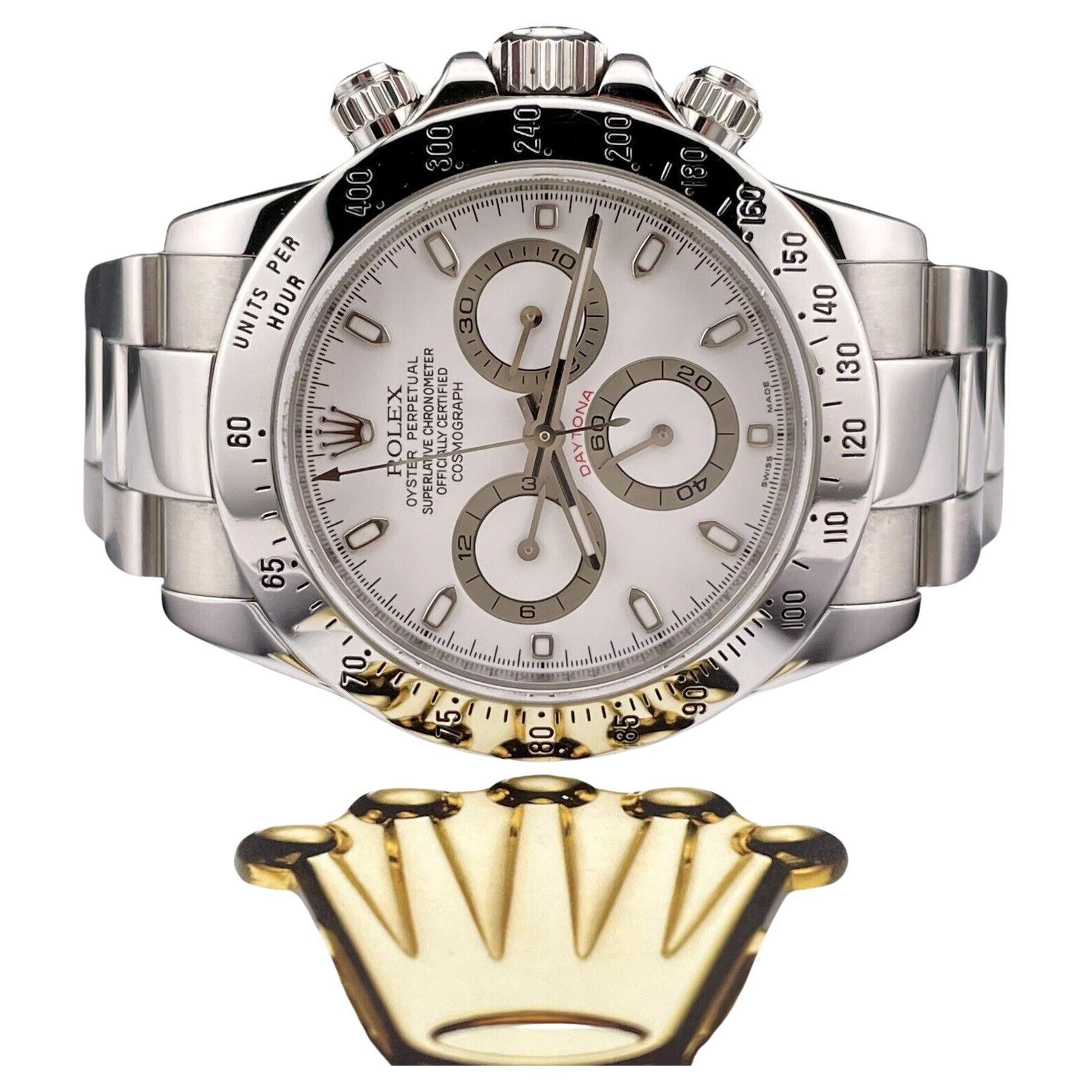 Rolex Daytona Cosmograph 40mm Men's Oyster White Dial Chrono Steel Watch 116520 For Sale