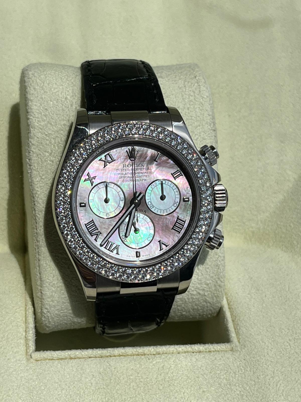 Rolex Daytona Cosmograph White Gold MOP Diamond Bezel Watch 116589RBR For Sale 1