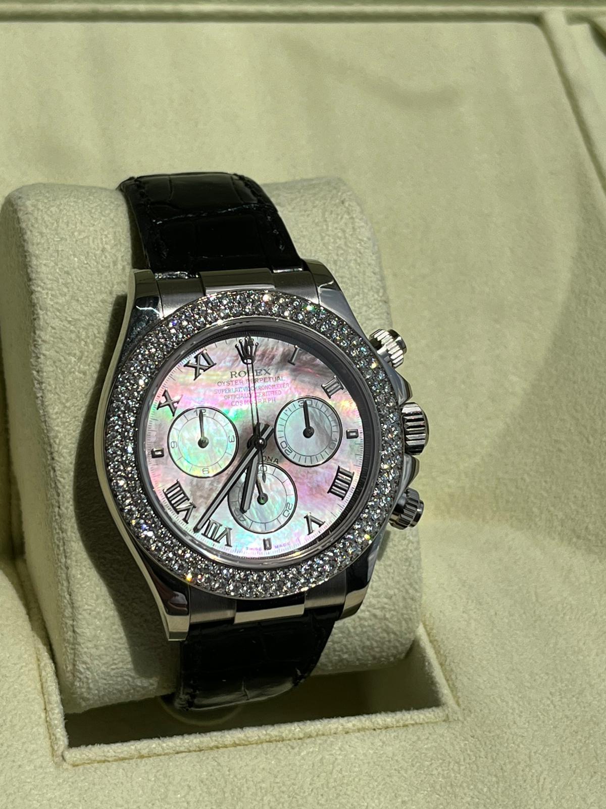 Rolex Daytona Cosmograph White Gold MOP Diamond Bezel Watch 116589RBR For Sale 2