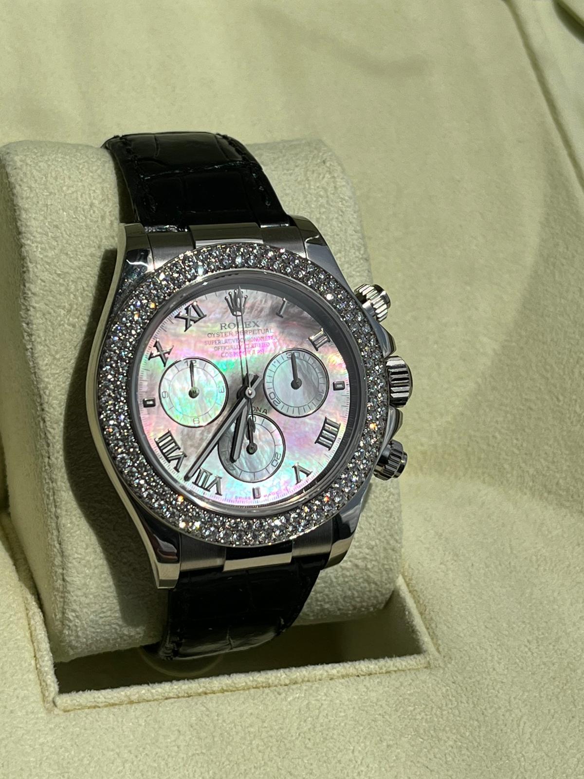 Rolex Daytona Cosmograph White Gold MOP Diamond Bezel Watch 116589RBR For Sale 3
