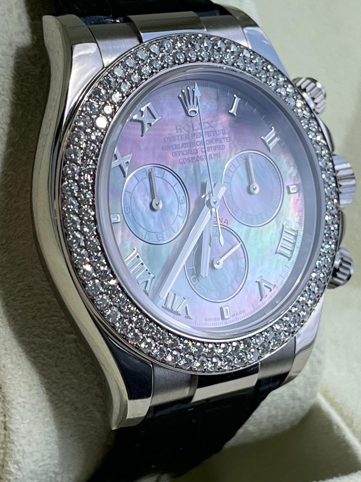 Rolex Daytona Cosmograph White Gold MOP Diamond Bezel Watch 116589RBR For Sale 4