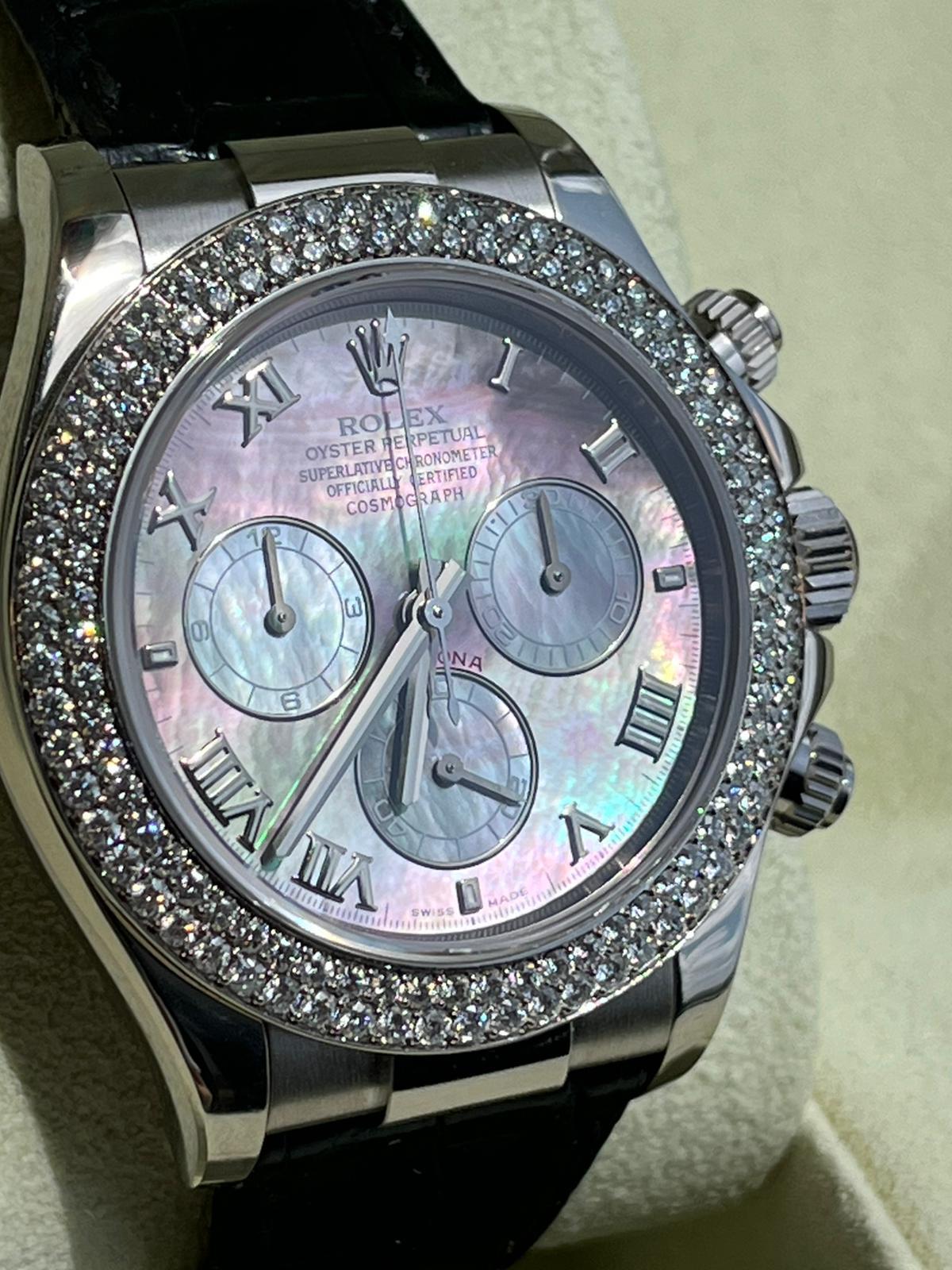 Rolex Daytona Cosmograph White Gold MOP Diamond Bezel Watch 116589RBR For Sale 5