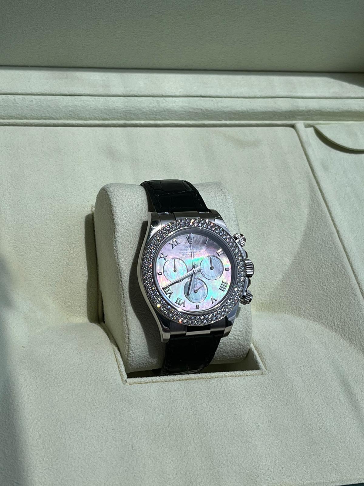 Rolex Daytona Cosmograph White Gold MOP Diamond Bezel Watch 116589RBR For Sale 9