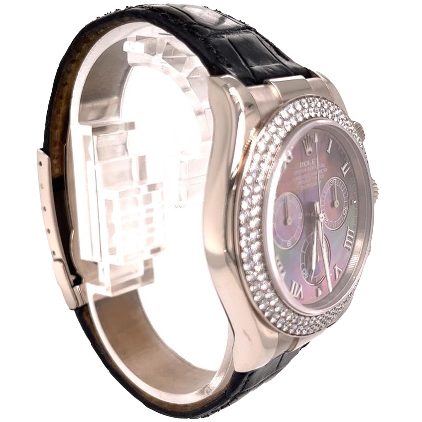 Modernist Rolex Daytona Cosmograph White Gold MOP Diamond Bezel Watch 116589RBR For Sale