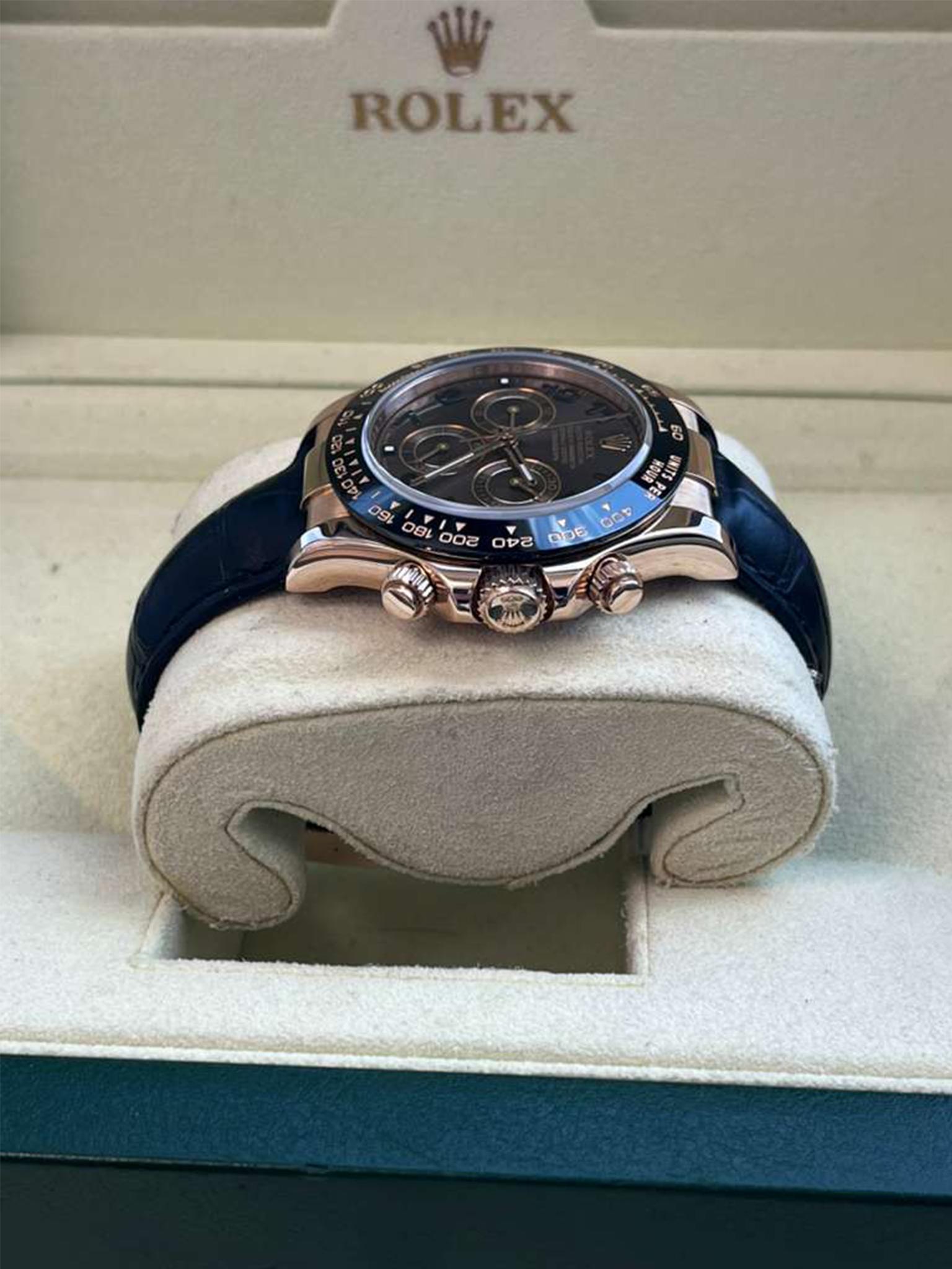 Rolex Daytona Cosmograph Ceramic Bezel Crocodile Strap Rose Gold Watch 116515LN For Sale 12