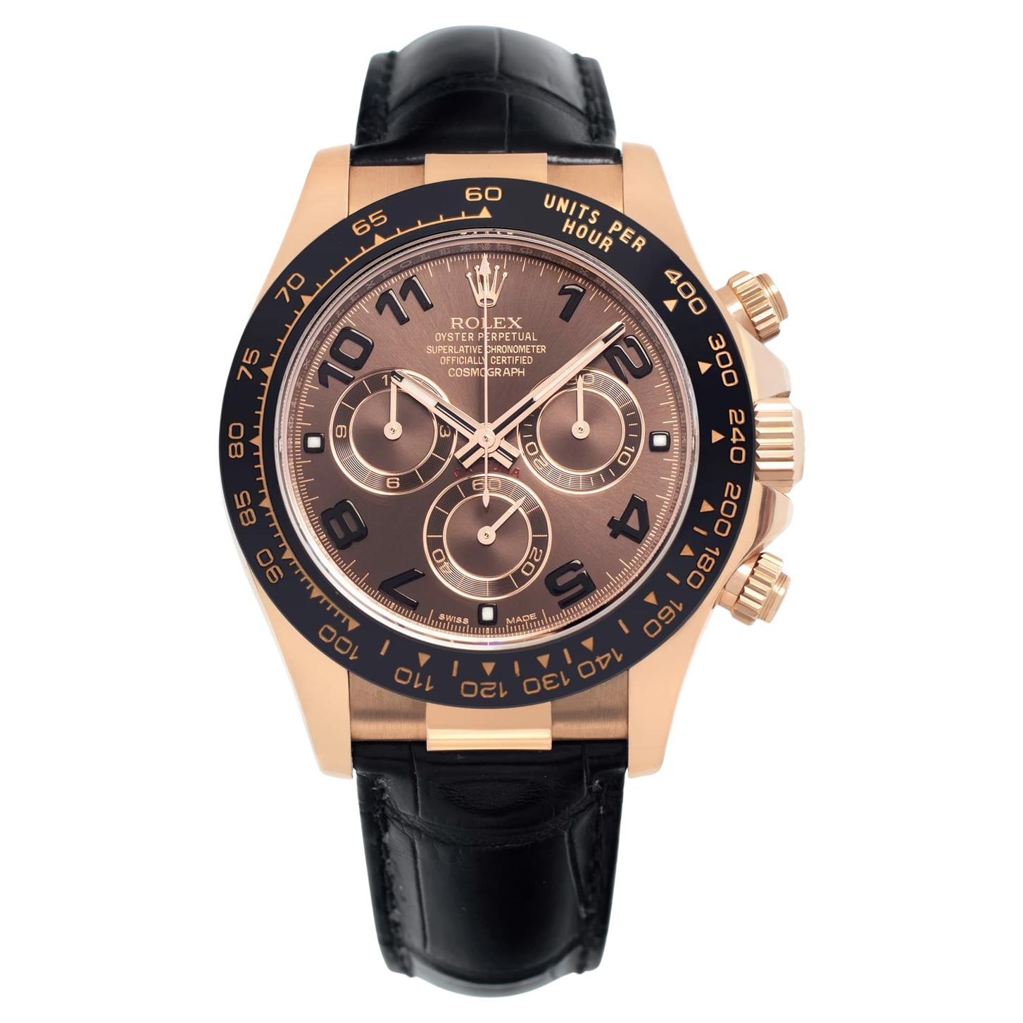 Rolex Daytona Cosmograph Ceramic Bezel Crocodile Strap Rose Gold Watch 116515LN