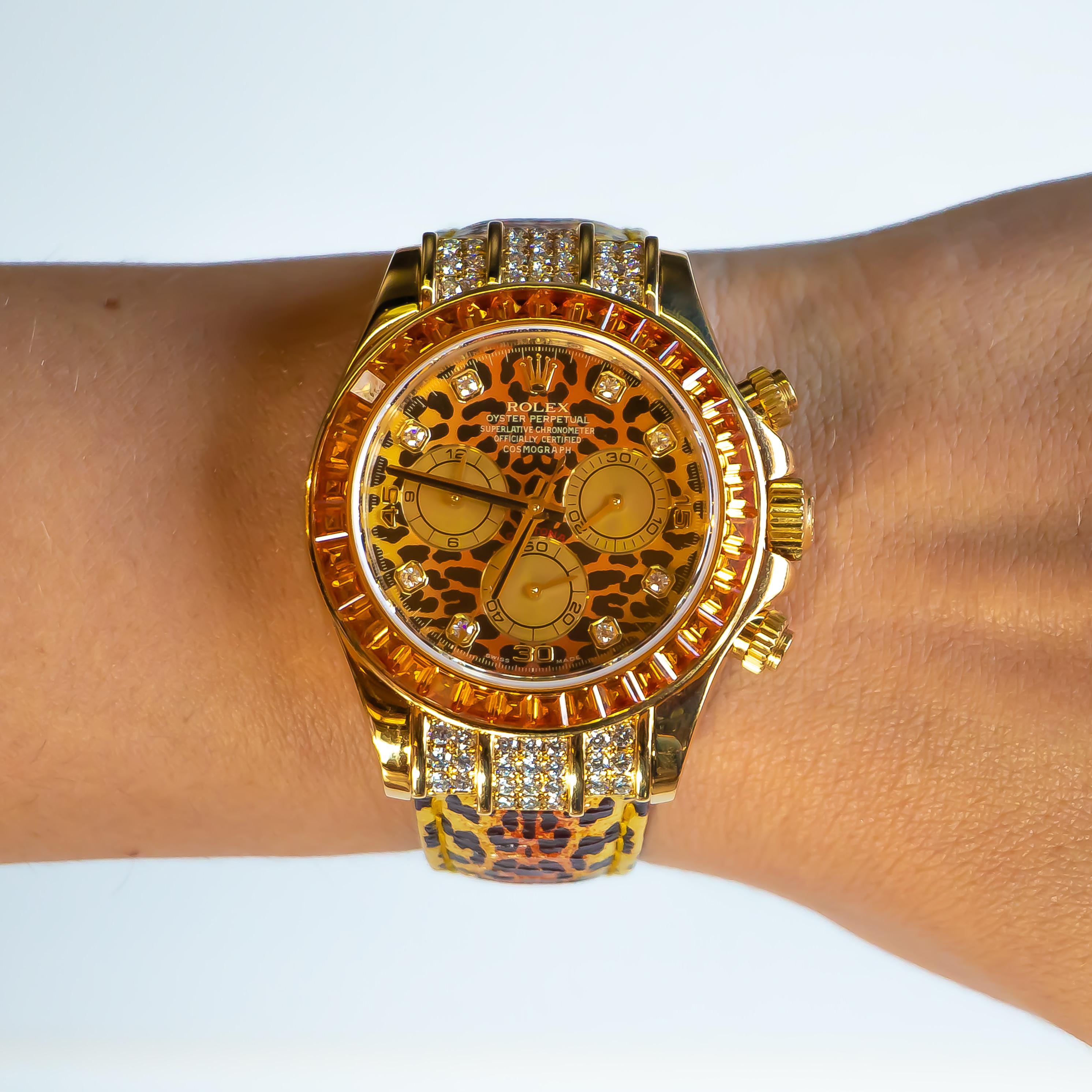 Rolex Daytona Cosmograph Leopard 36 Saphire und 56 Diamanten (Moderne)