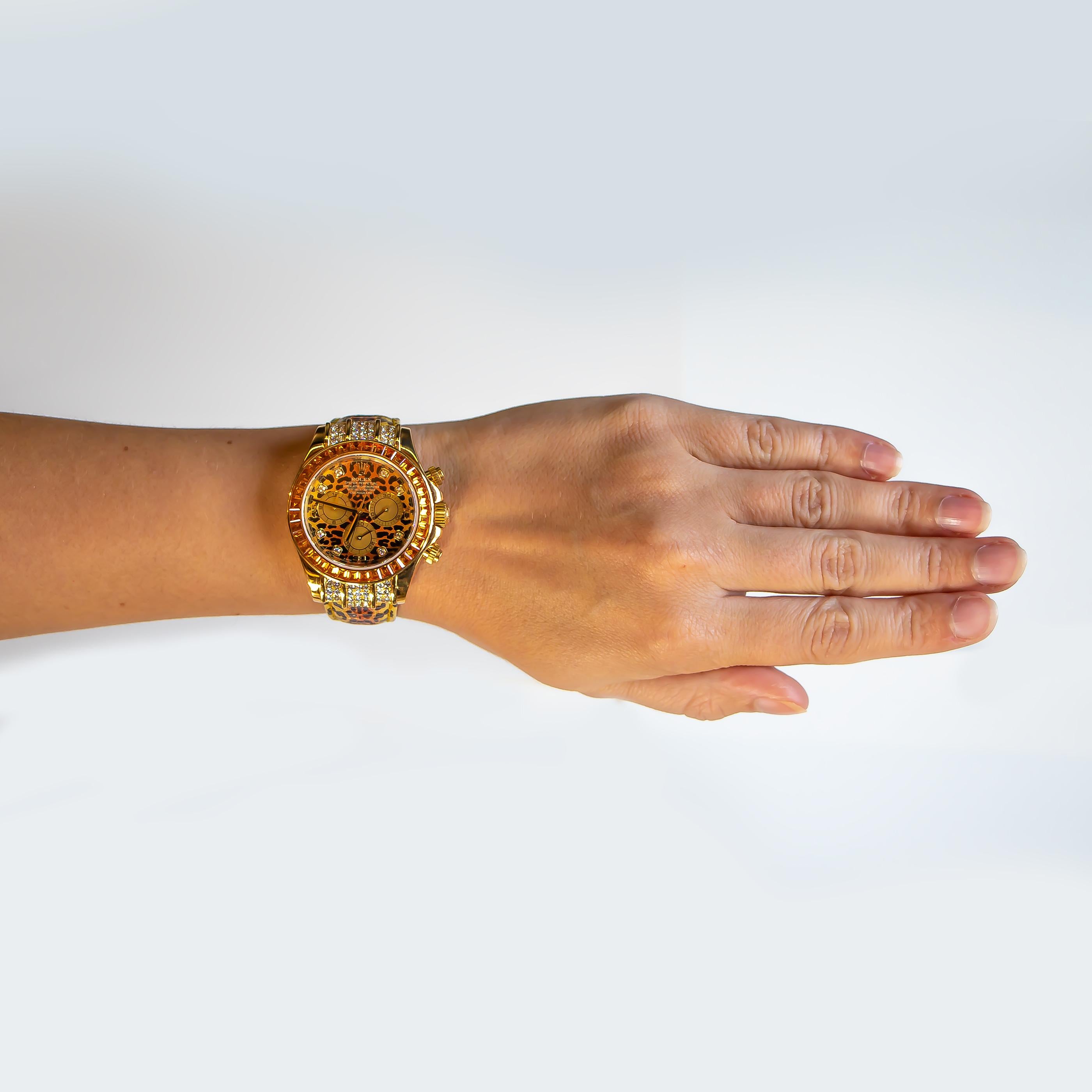 Rolex Daytona Cosmograph Leopard 36 Saphire und 56 Diamanten im Zustand „Gut“ in Las Vegas, NV