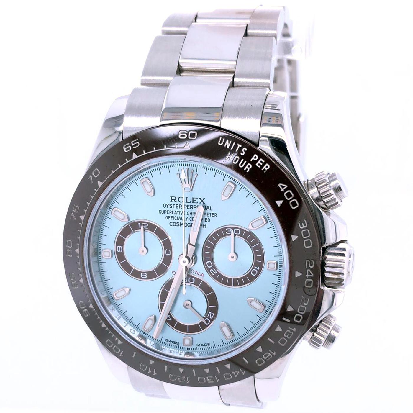 Modernist Rolex Daytona Cosmograph Oyster Perpetual Platinum Ice Blue Dial 116506