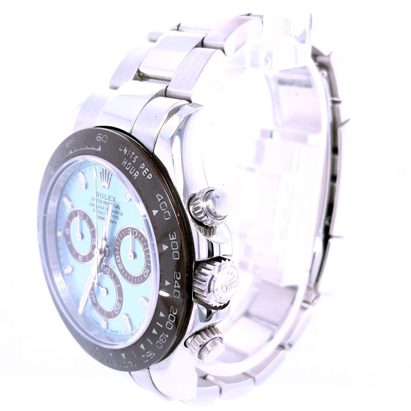 Rolex Daytona Cosmograph Oyster Perpetual Platinum Ice Blue Dial 116506 In Excellent Condition In Aventura, FL