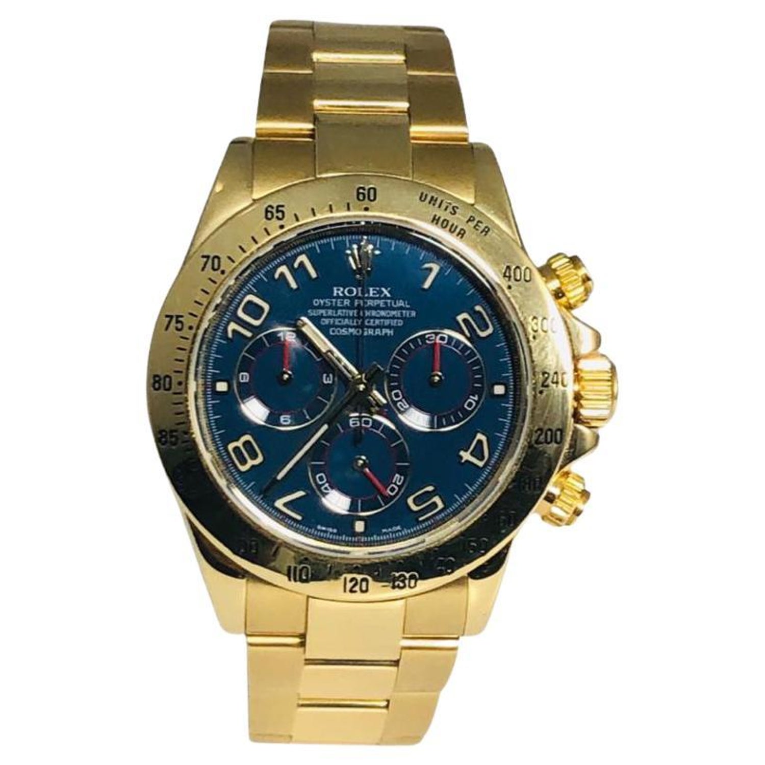 Rolex Daytona Cosmograph Ref. 116528 Blue Dial 18k Yellow Gold Watch For  Sale at 1stDibs