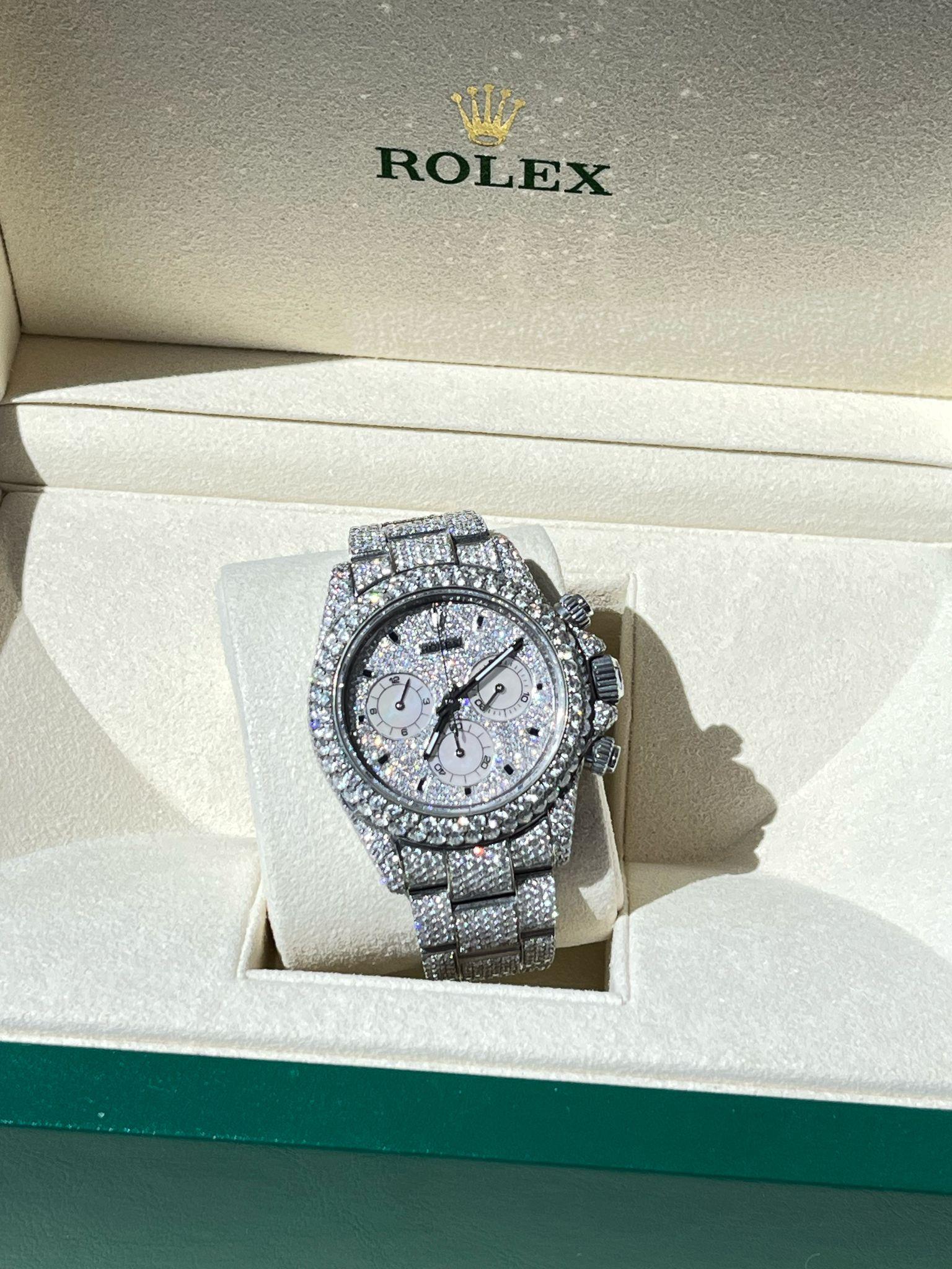 Rolex Daytona Custom Mother of Pearl Diamond Pave Dial Steel Watch 116520 For Sale 1
