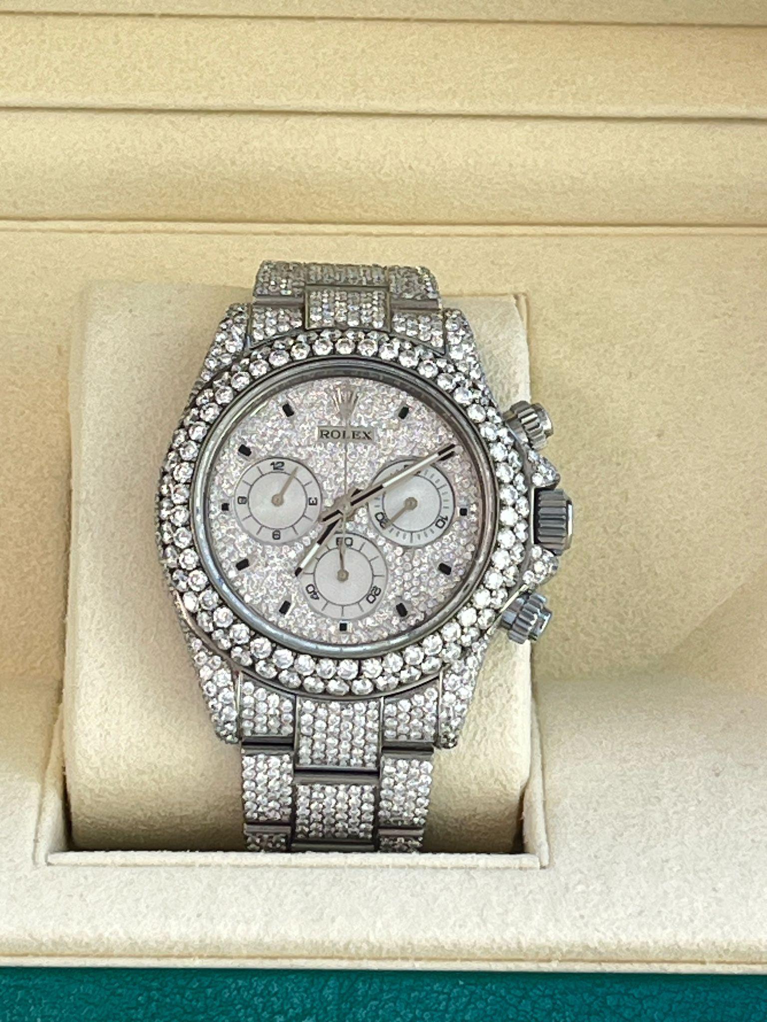 Rolex Daytona Custom Mother of Pearl Diamond Pave Dial Steel Watch 116520 For Sale 2