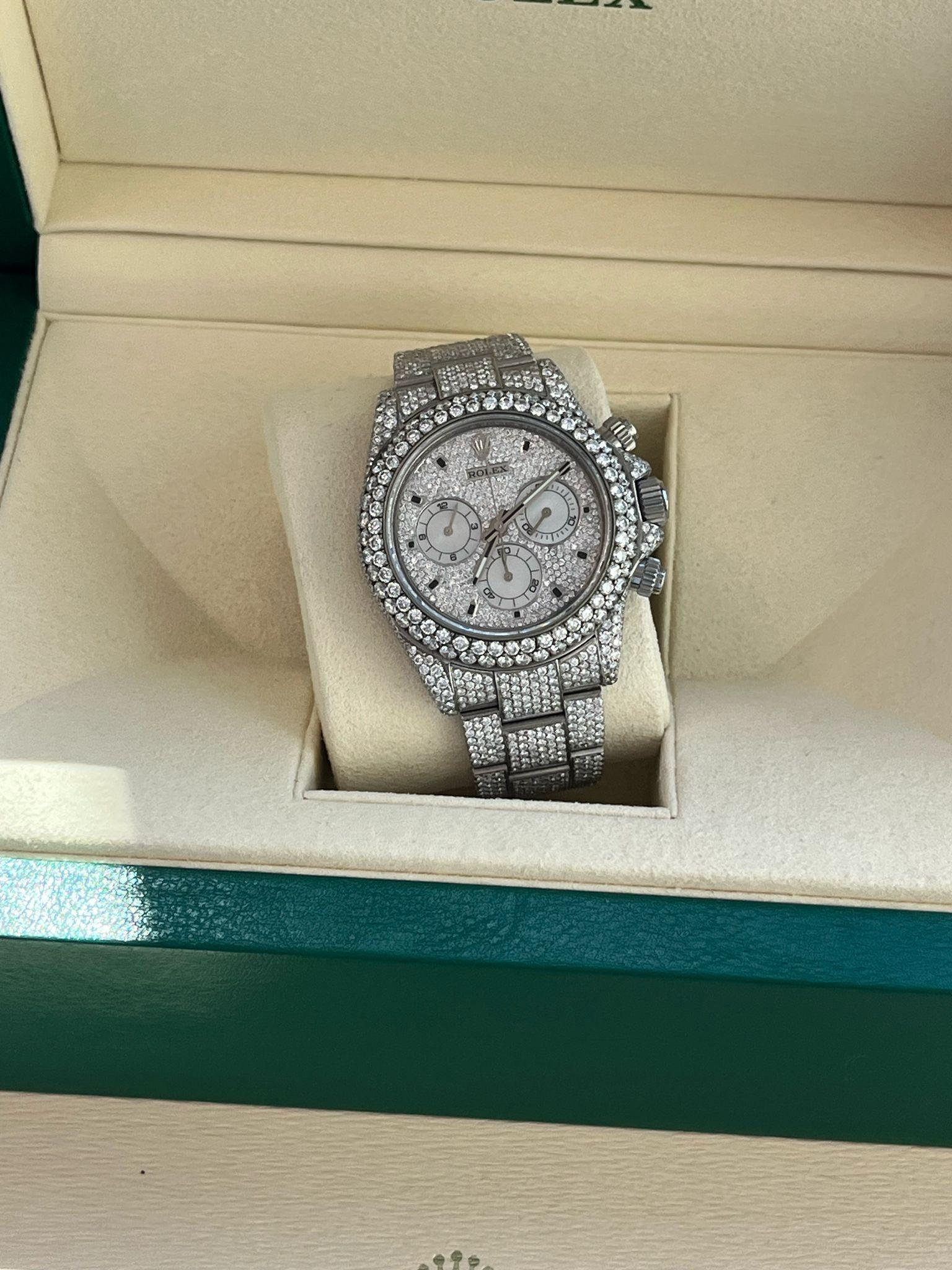 Rolex Daytona Custom Mother of Pearl Diamond Pave Dial Steel Watch 116520 For Sale 3