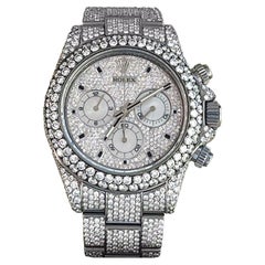 Reloj Rolex Daytona Custom de acero con esfera engastada de diamantes y madreperla 116520