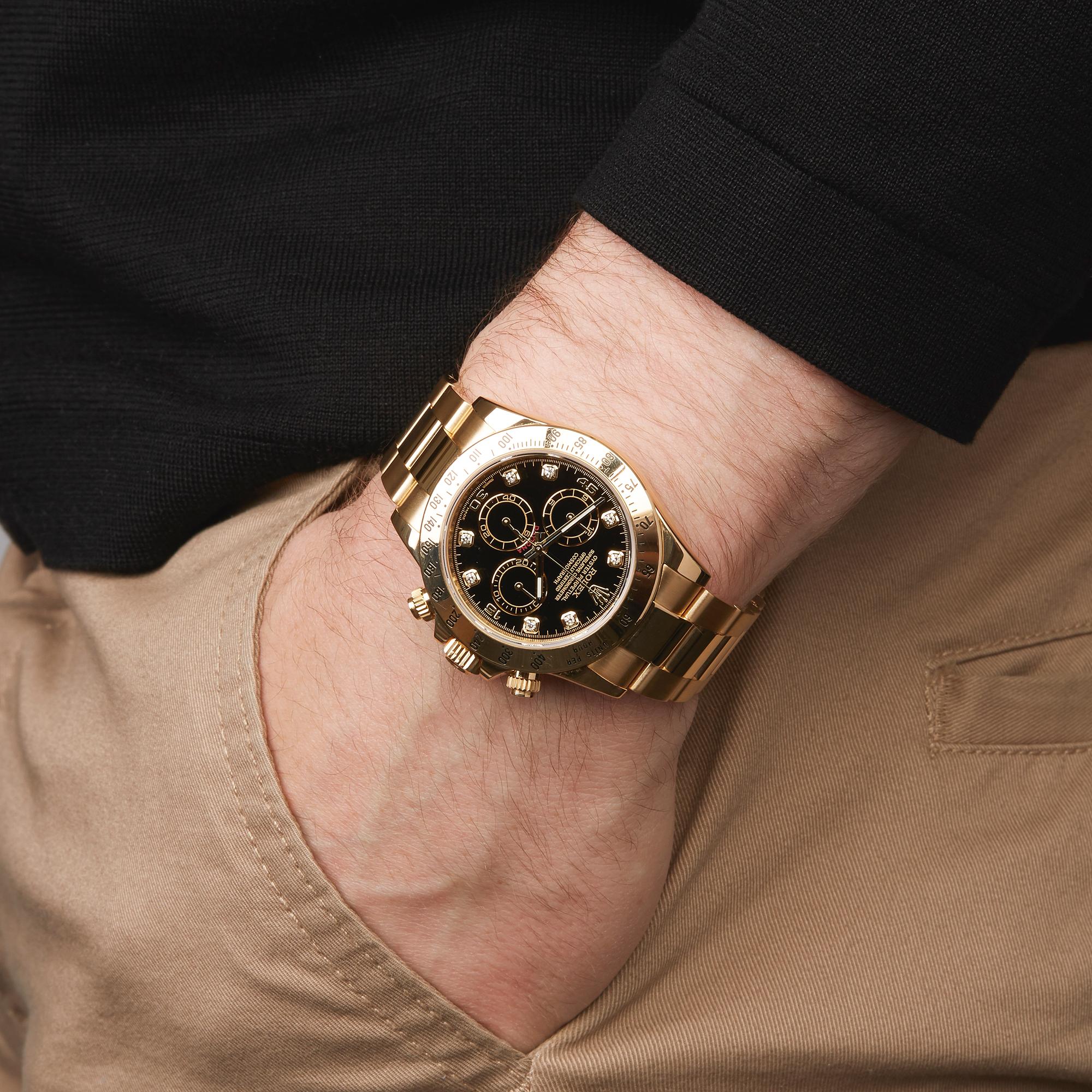 Rolex Daytona Diamond Yellow Gold 116528 Wristwatch In Excellent Condition In Bishops Stortford, Hertfordshire