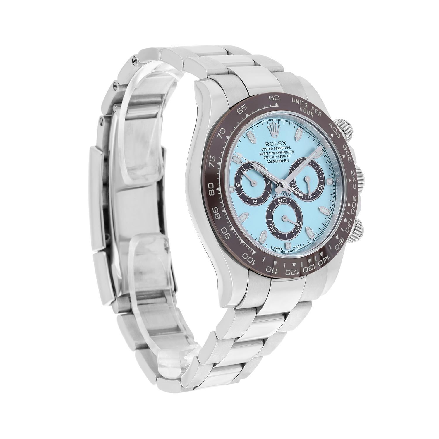 Modern Rolex Daytona Glacier Ice Blue Dial 40mm Platinum Watch 116506 Complete Mint For Sale