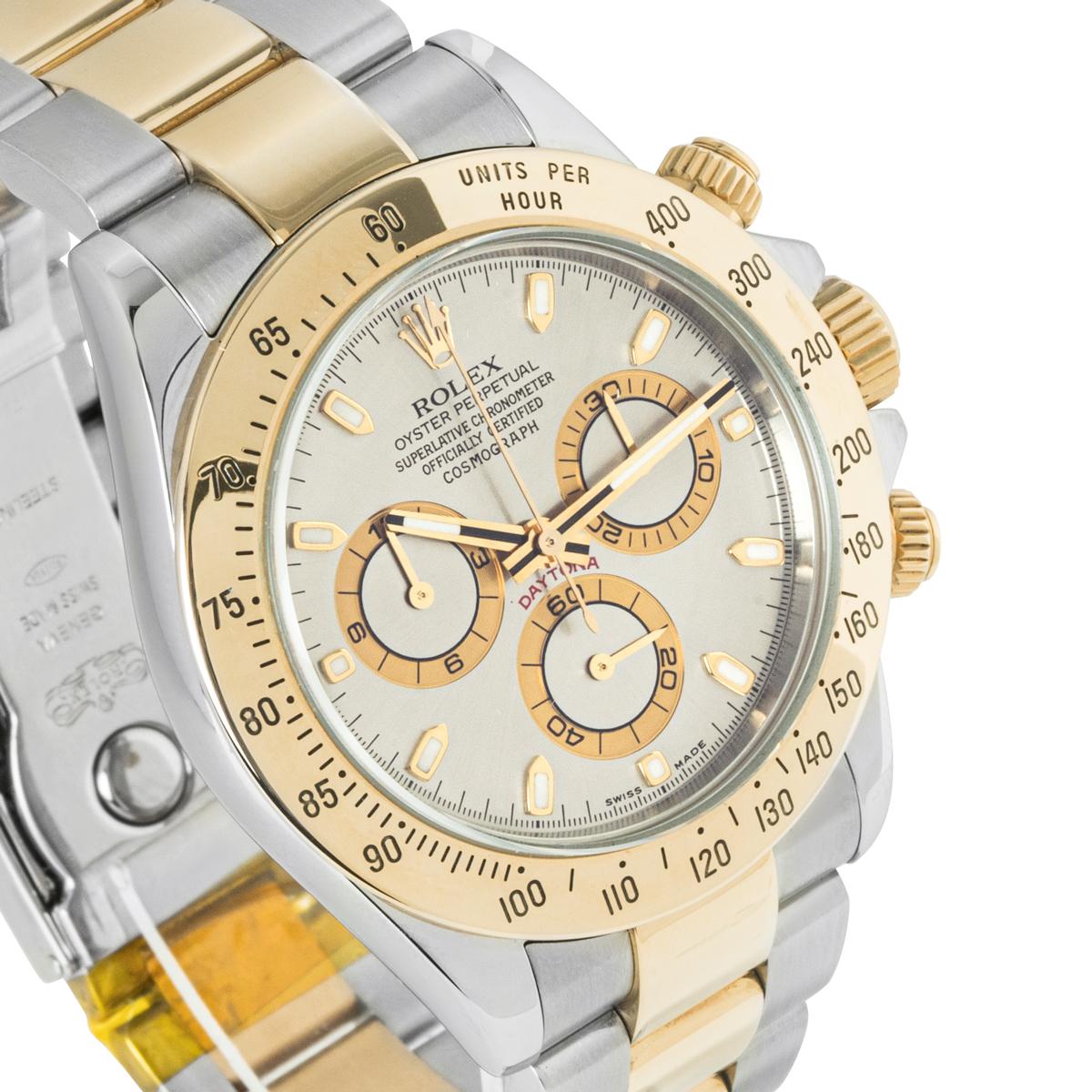 Rolex Daytona Grey Dial Steel and Gold 116523 In Excellent Condition In Mayfair, London, London