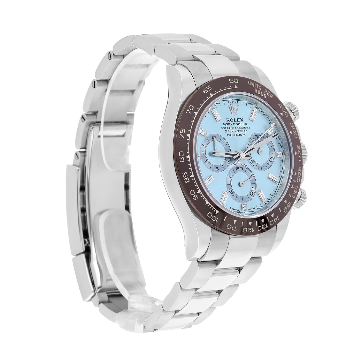 Rolex Daytona Eisblaue Baguette-Diamant-Zifferblatt 40mm Platin-Uhr 116506 komplett im Zustand „Hervorragend“ in New York, NY
