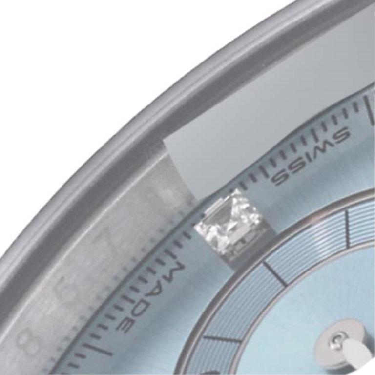 Rolex Daytona Ice Blue Dial Platinum Chronograph Mens Watch 116506 Box Card. Mouvement automatique à remontage automatique, officiellement certifié chronomètre. Rhodié, 44 rubis, échappement à ancre en ligne droite, balancier monométallique ajusté