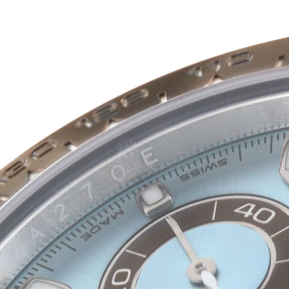 Rolex Daytona Ice Blue Dial Platinum Chronograph Herrenuhr 116506 Ungetragen. Offiziell zertifiziertes Chronometerwerk mit automatischem Aufzug. Rhodiniert, 44 Steine, geradlinige Ankerhemmung, temperaturregulierte monometallische Unruh mit 5