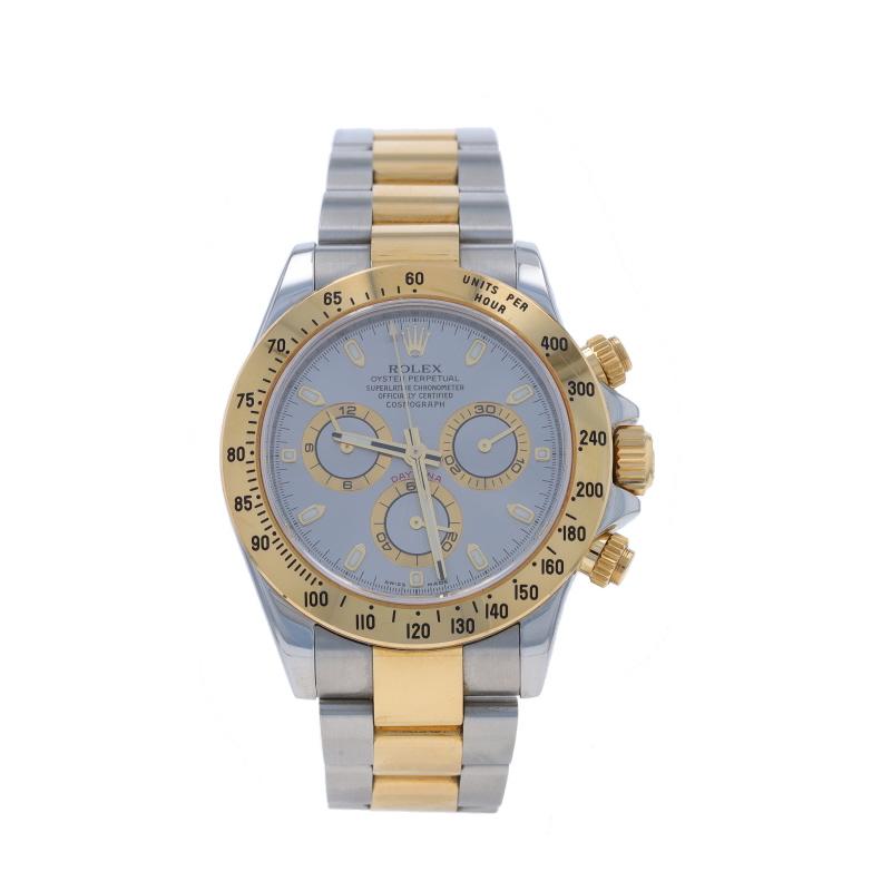 Brand: Rolex
Model: Daytona
Model Number: 116523
Movement: Automatic
Year: 2007
Movement Maker: Swiss
Dial Color: Steel Grey

Metal Content: Stainless Steel & 18k Yellow Gold

Fastening Type: Fold-Over Clasp
Features: 
Sapphire crystal 
Screw-down