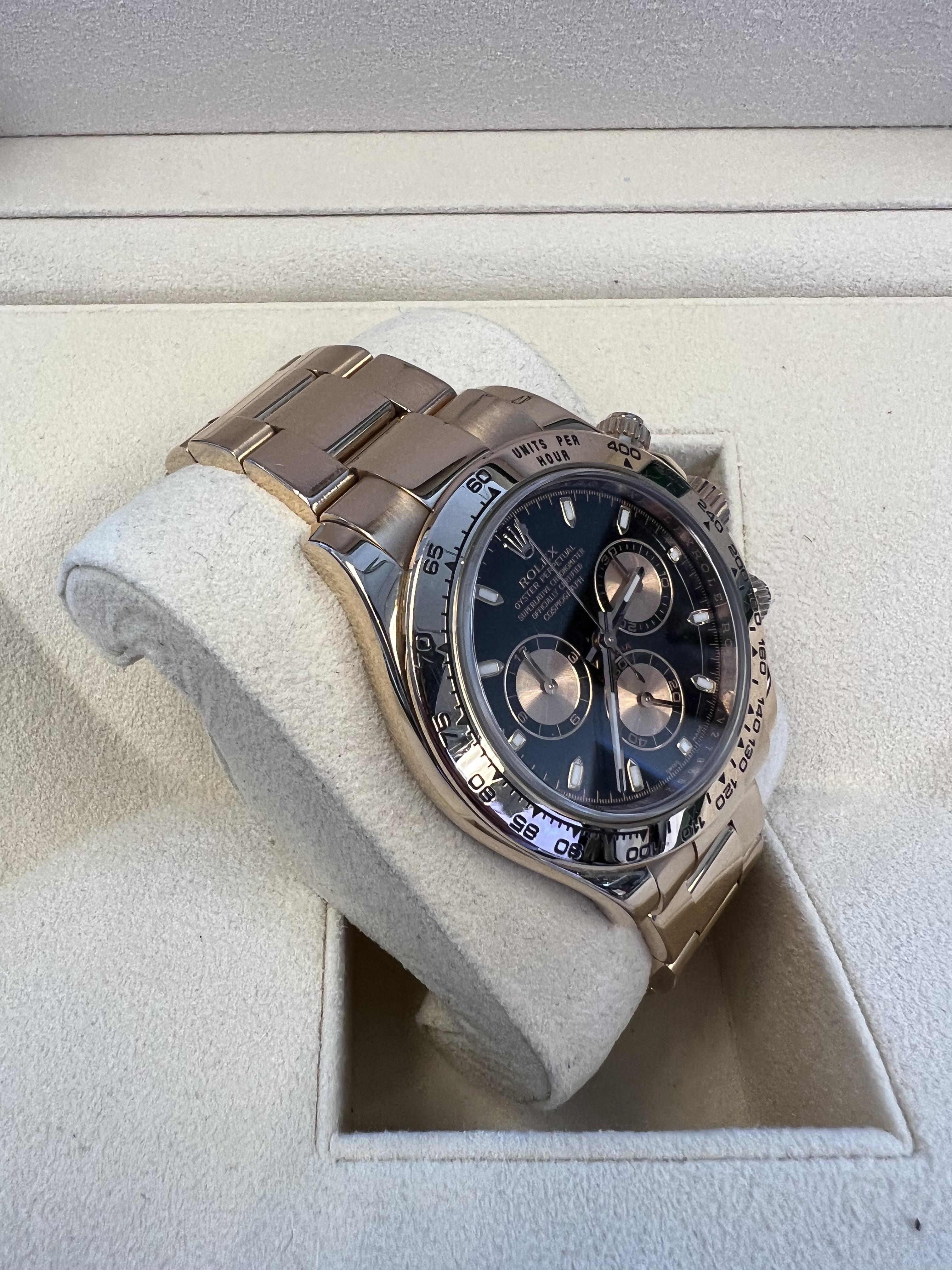 De los hombres Rolex Daytona MINT Rosa Esfera Negra Caja Papeles y Tarjeta de Servicio en venta