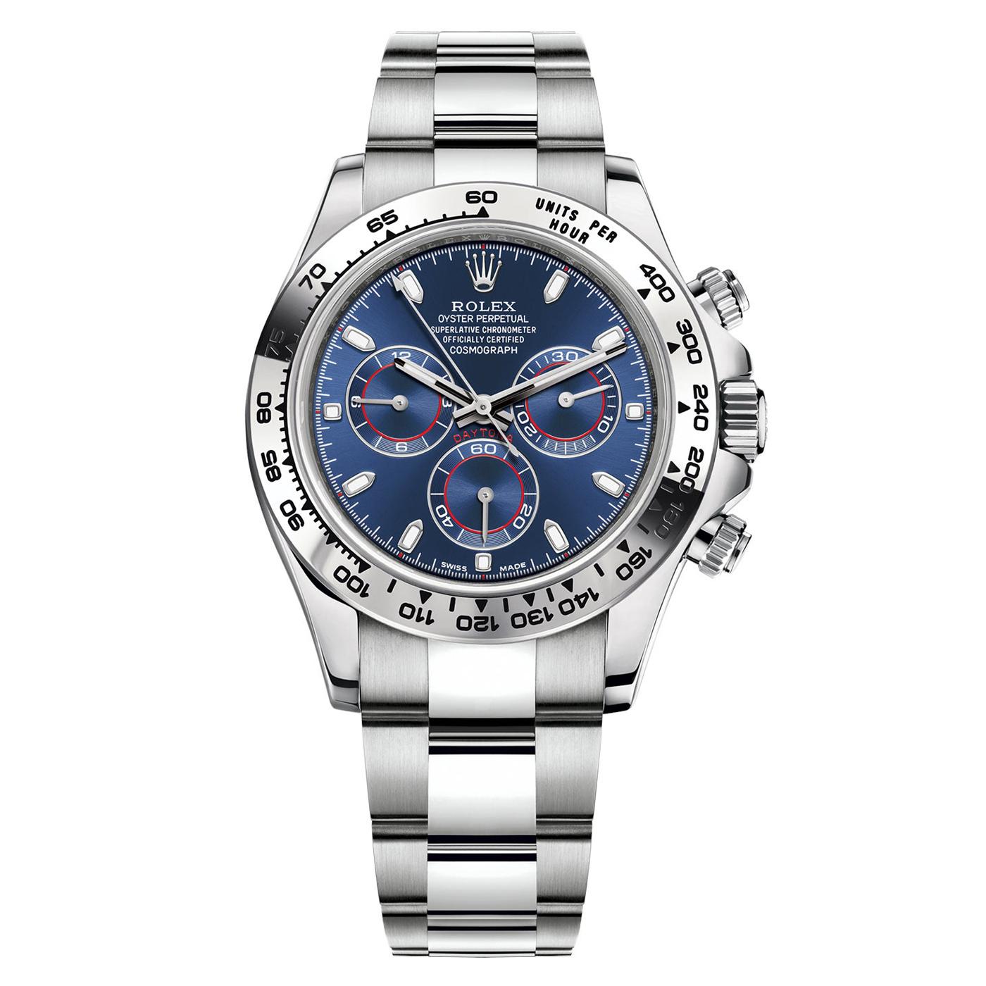 Rolex Daytona Oyster Perpetual Cosmograph 18k White Gold Blue Dial 116509