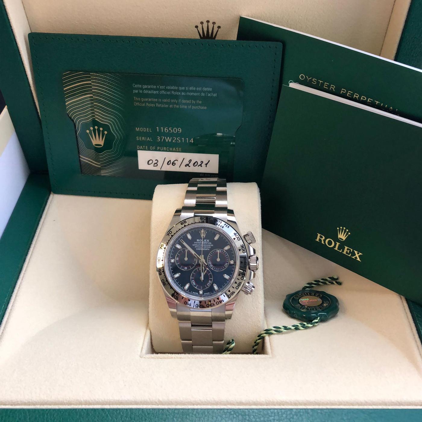 Rolex Daytona Oyster Perpetual Cosmograph 18k White Gold Blue Dial 116509 1