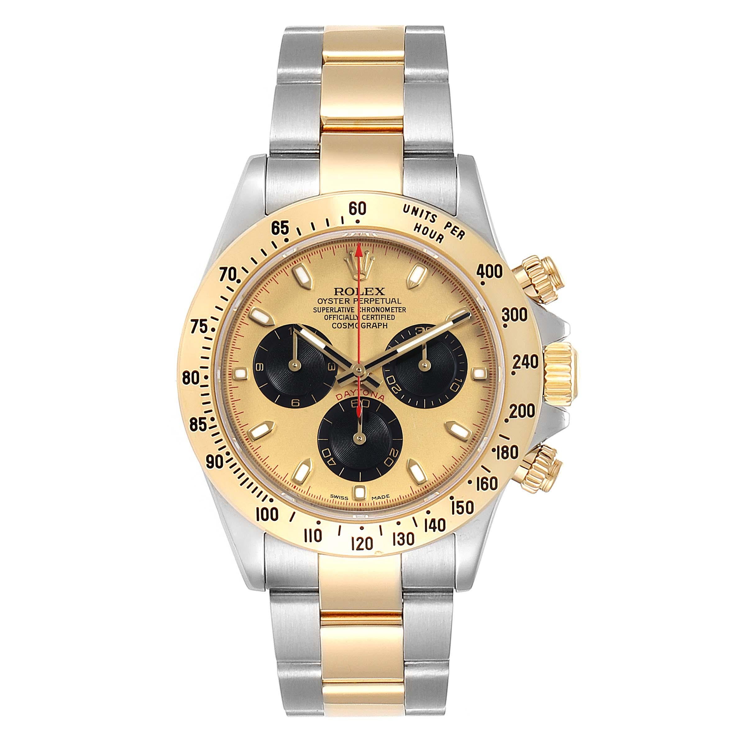 Rolex Daytona Paul Newman Dial Steel Yellow Gold Mens Watch 116523. Officially certified chronometer self-winding movement. Rhodium-plated, oeil-de-perdrix decoration, straight line lever escapement, monometallic balance adjusted to 5 positions,